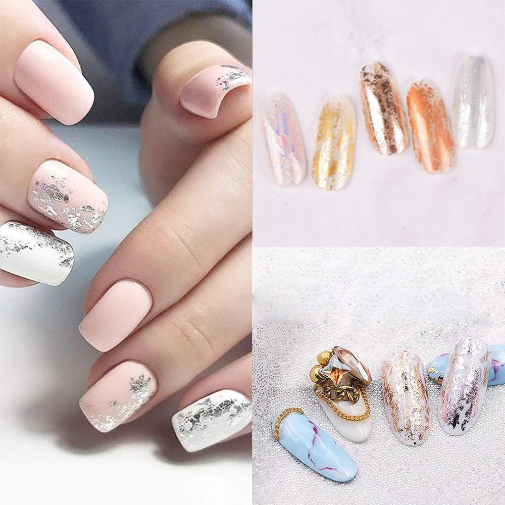 Nail Foil Stickers EBANKU 20 Rolls Holographic Nail Transfer Foil Sticker Nail Foil Adhesive Stickers Decals Gold Silver Nail Art Stickers for Women DIY Manicure Nail Decoration image number 4