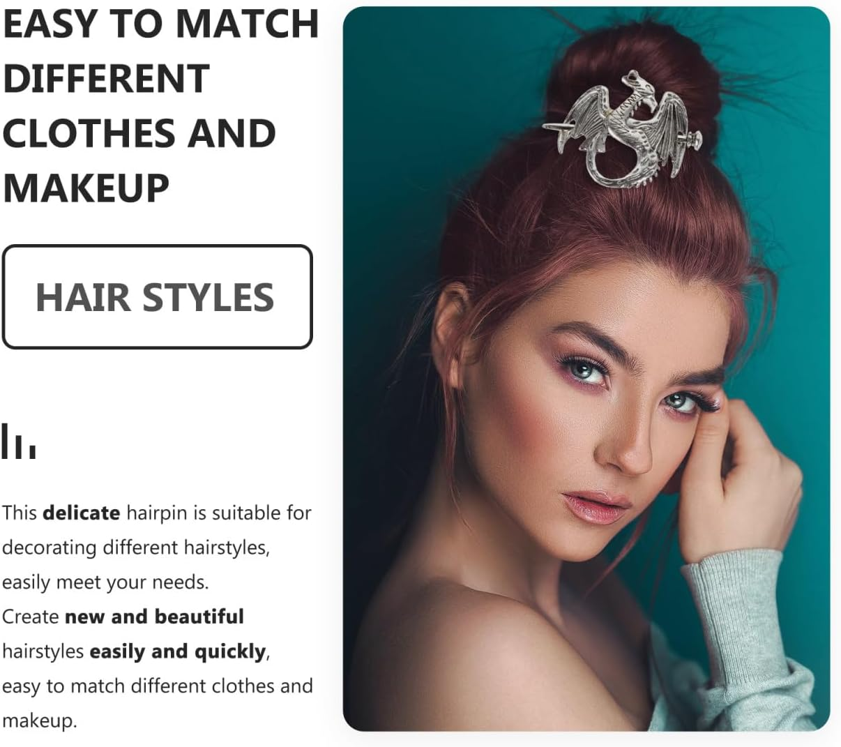 Beaupretty Celtic Hair Slides with Stick Viking Celtic Hair Clips Celtic Knot Hair Stick Dragon Hair Sticks Viking Jewellery Hair Accessories image number 2