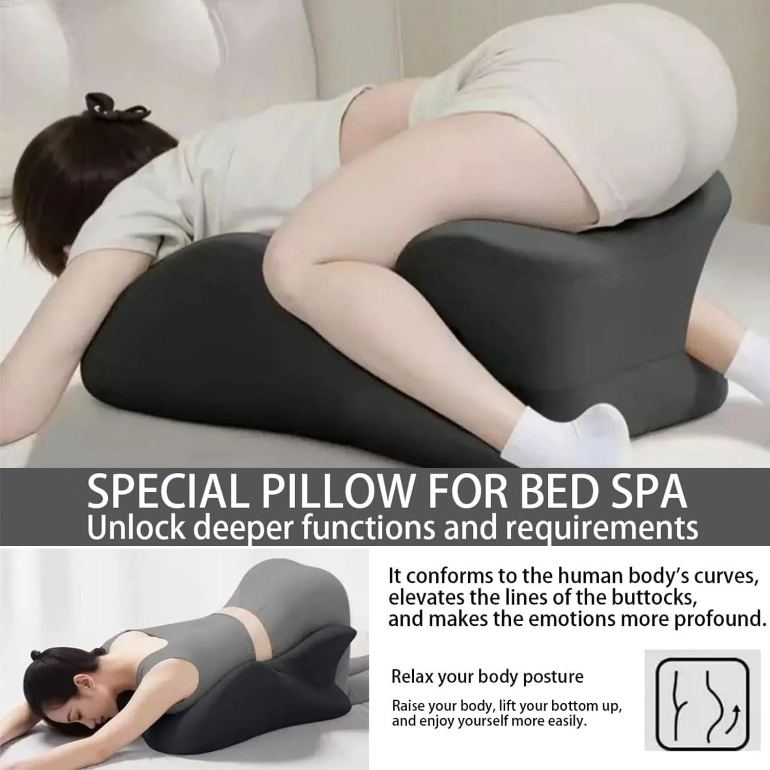 Quintin Butt Cushion for Couples, Low-Profile Design Couples Pillow for Intimacy, Wedge Pillow Memory Foam, Recovers after Impact, Provides Intimacy Support (Grey) image number 6