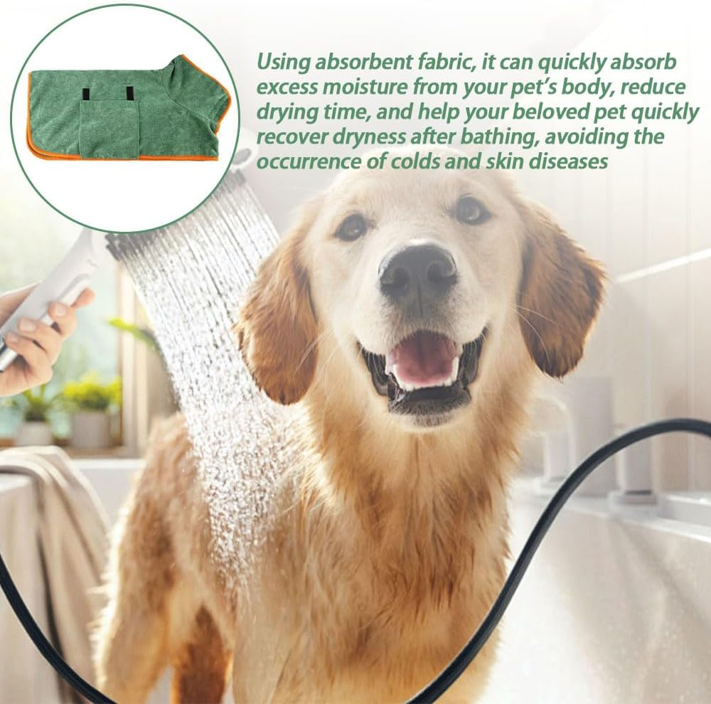 Dog Drying Coat, Microfiber Dog Towel Robe with Super Absorbent Material & Fast Drying Design, Adjustable Collar & Belly Strap for Dogs and Cats for Bath Time, Swimming & Rainy Days (Green) image number 1