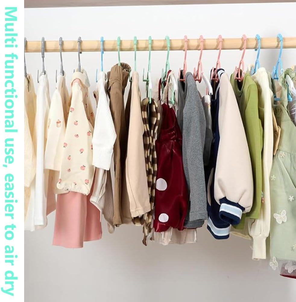 MOTRAIN 60-Pack Extendable & Stackable Kids Hangers, Non-Slip Plastic Baby and Toddler Clothes Hangers with Plastic Hanger Straps, Stretchable 11-14 Inch, Mix Colors Space-Saving Design image number 6