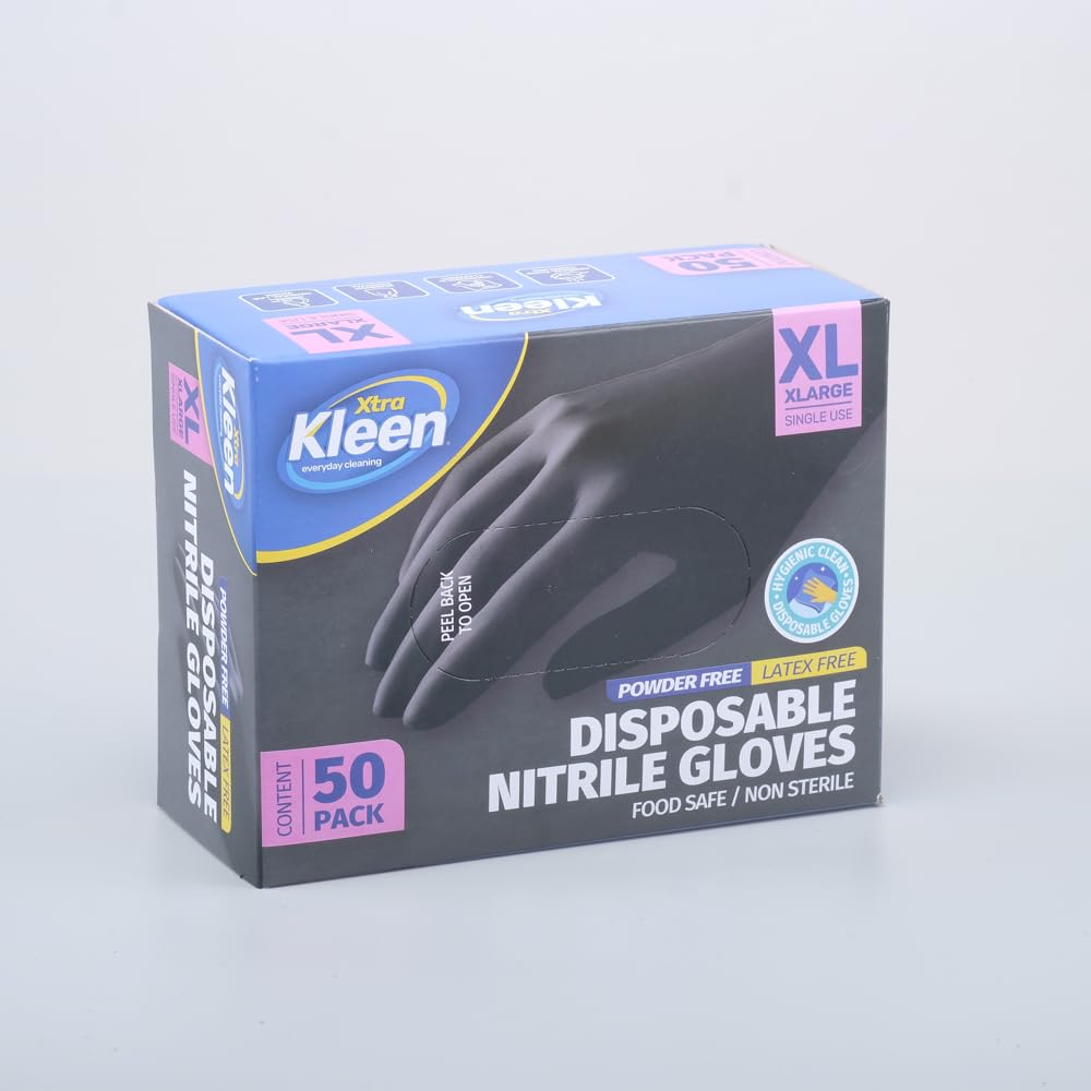 Nitrile Powder Free Disposable Gloves, Black, X-Large (Pack of 50) image number 1
