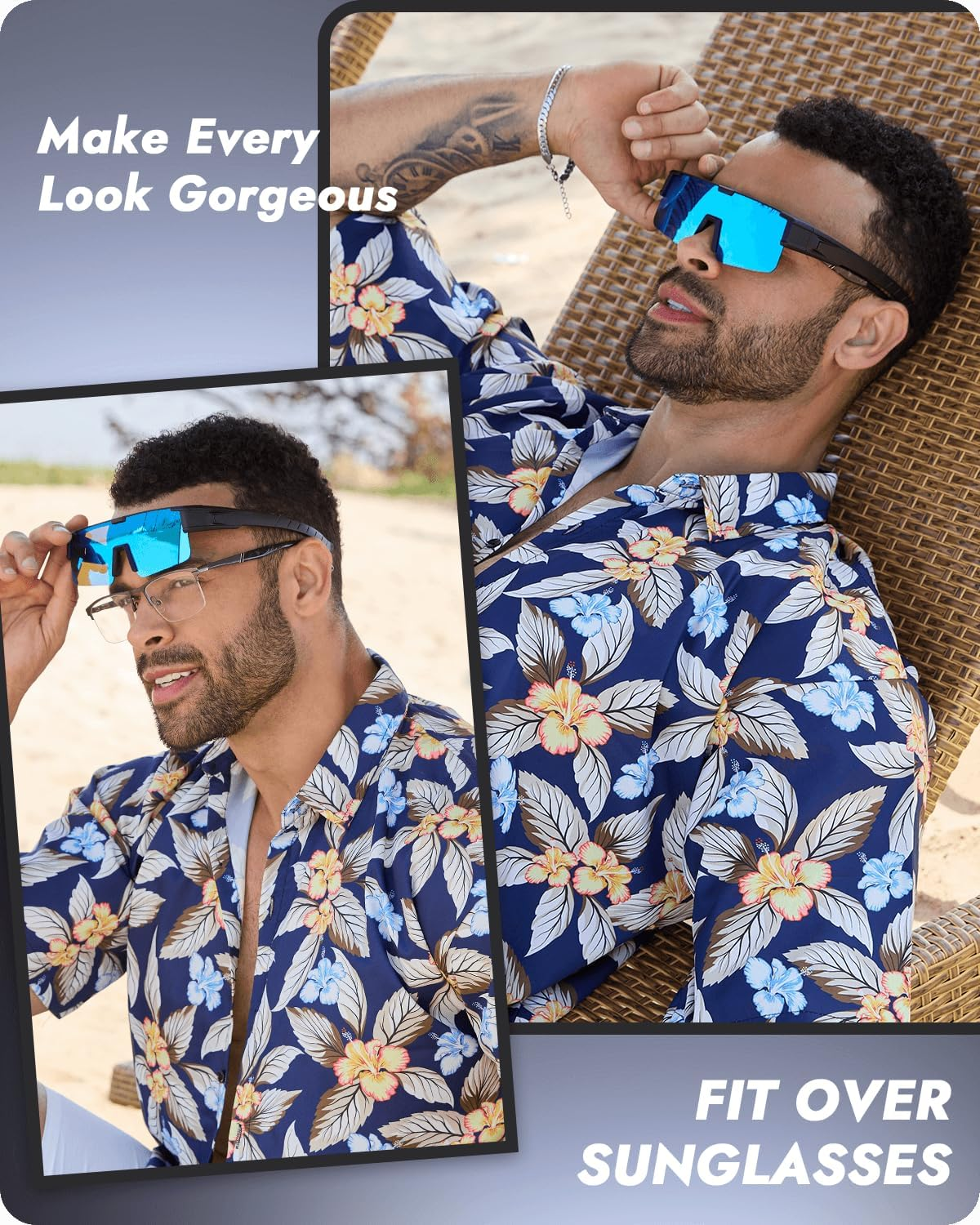 Meeloog Polarized Fit over Glasses Sunglasses for Men Women, UV Protection Sports Wrap around for Driving Cycling Fishing image number 5