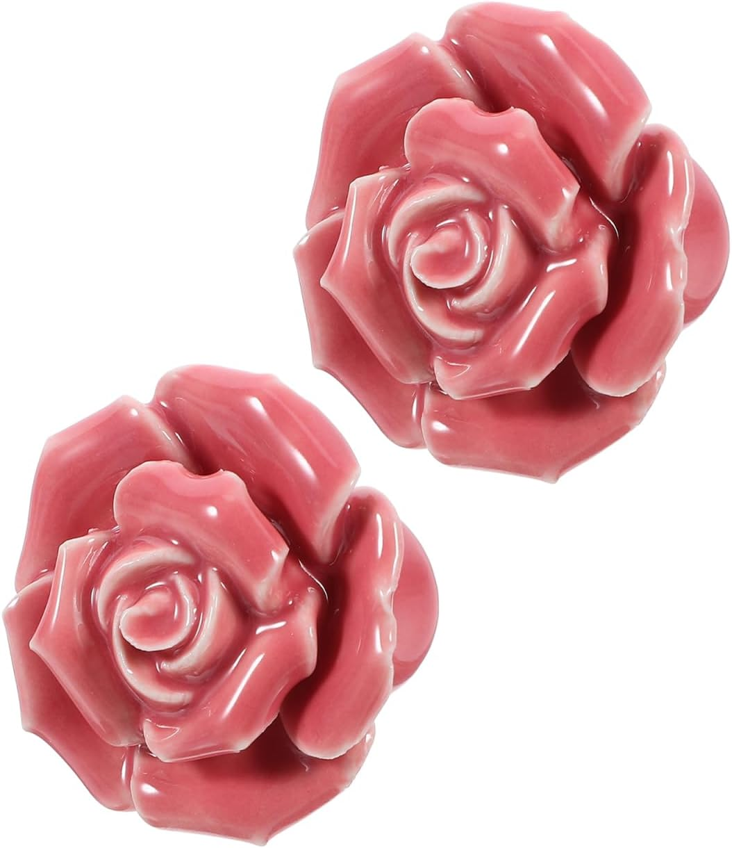 Rose Ceramic Cabinet Knobs 2 Pack Decorative Kitchen Drawer Pull Handles with Screws for Cupboards Wardrobes Home Improvement