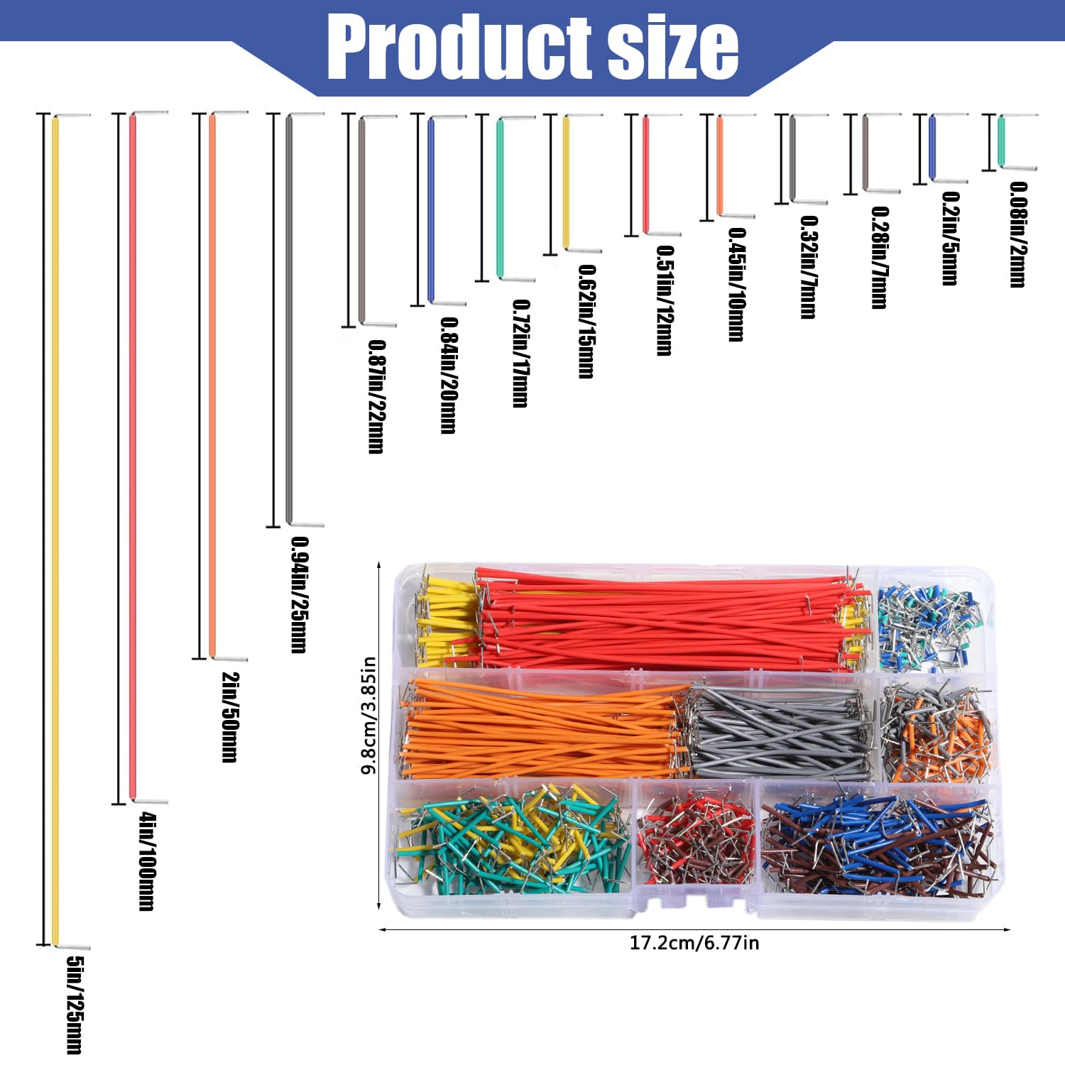 Aikoolwer 840Pcs Breadboard Jumper Wire Kit for Arduin Jumper Wire Cable Assortment U-Shape Solderless Storage Box 14 Vaules 2 Mm/0.08"-125 Mm/4.92" image number 6