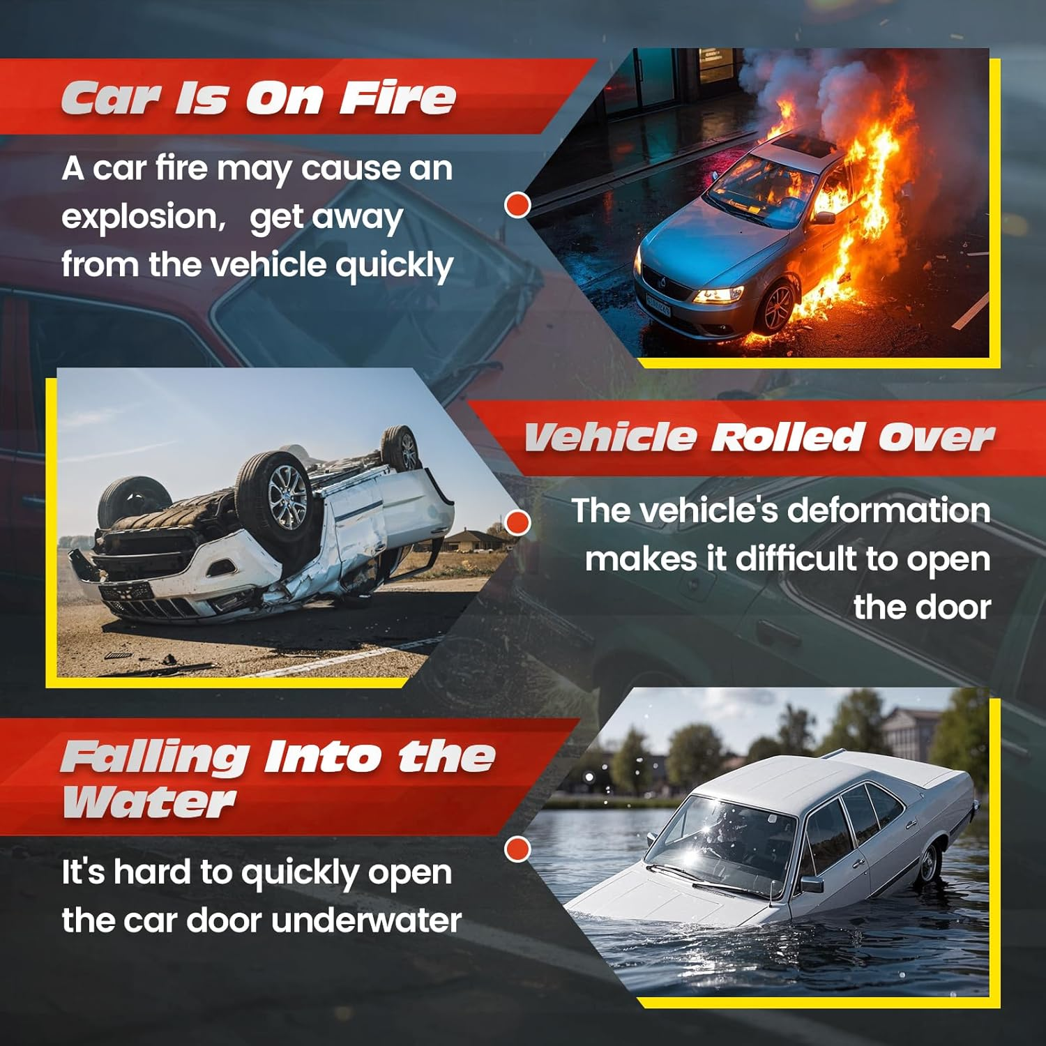 NINEMAX Car Window Breaker Seatbelt Cutter, Pack of 2 Car Safety Hammer Glass Breaker 2 in 1, Vehicle Escape Emergency Rescue Tool Window Punch Tool with Mount image number 5