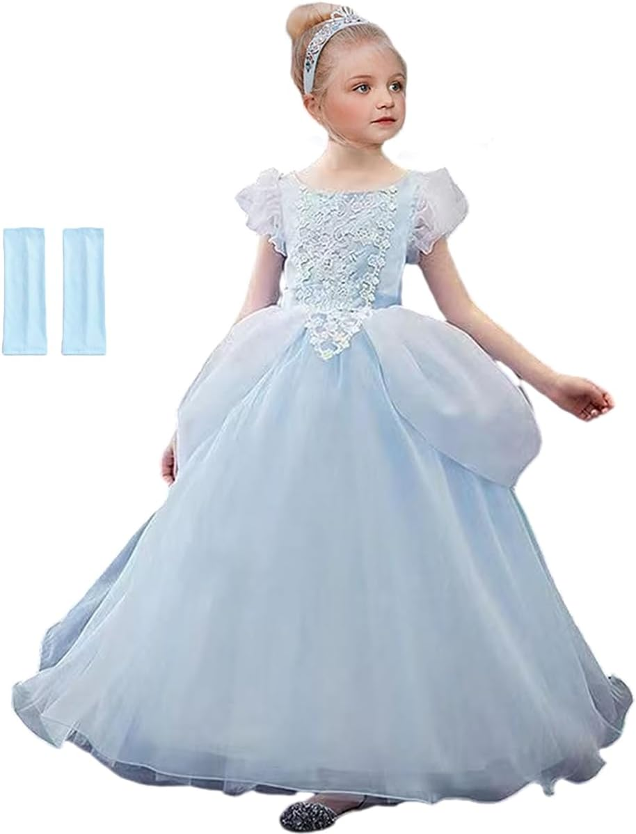 Fancy Cinderella Belle Costume Girl Princess Dress up Ball Gown Halloween Party Cosplay 2-13T