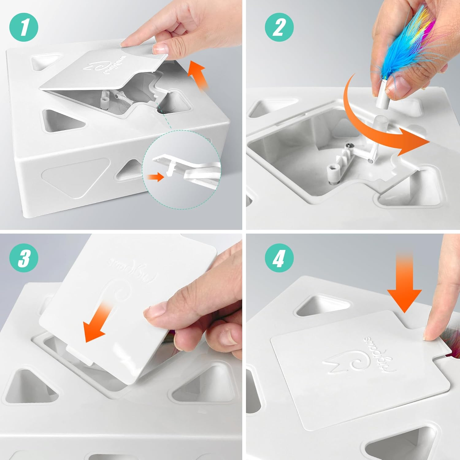 Migipaws Cat Toys, Interactive Automatic 7 Holes Mice Migibox, Ultra Fun Smart Teaser Toy for Indoor Cats, USB Rechargeable, 4 Pieces Feather Refills image number 2