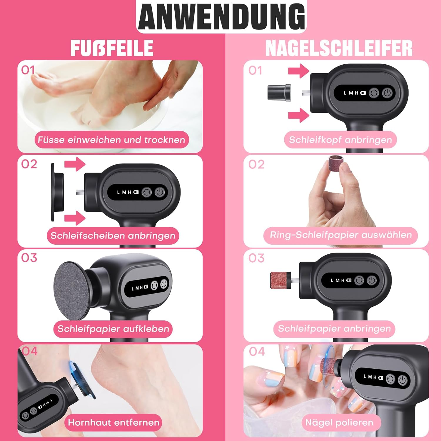 Bostar Electric Callus Remover, 6 Speeds, 3-In-1 Professional Callus Removal, Foot Care, Nail Care, Pedicure Set with 2 Nano Glass/40 Replacement Pads for Dead Hard Skin Women (White) image number 1