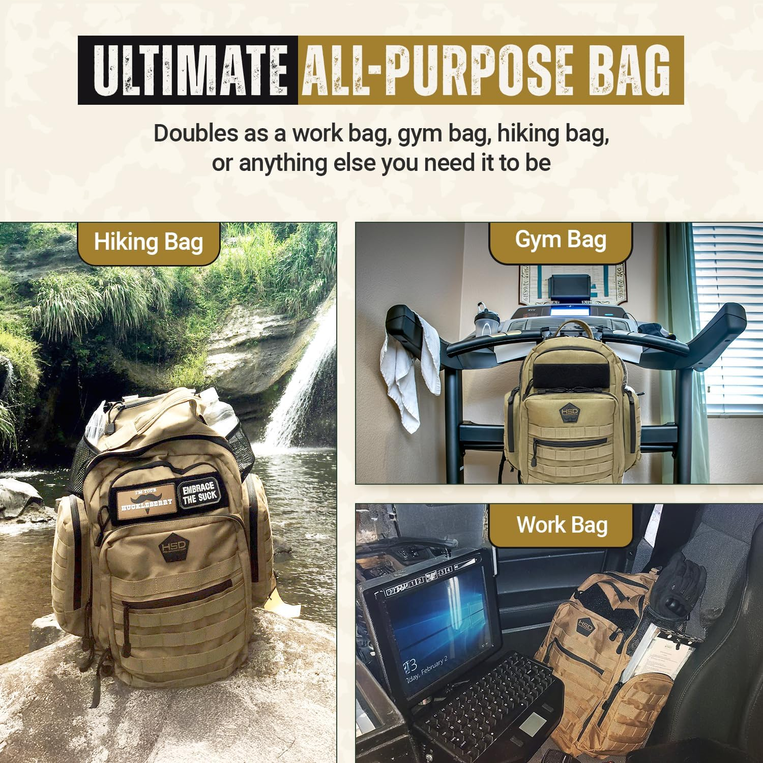 HSD Dad Diaper Bag Backpack, Changing Mat, Wipes & Bottle Pockets, Waterproof image number 2