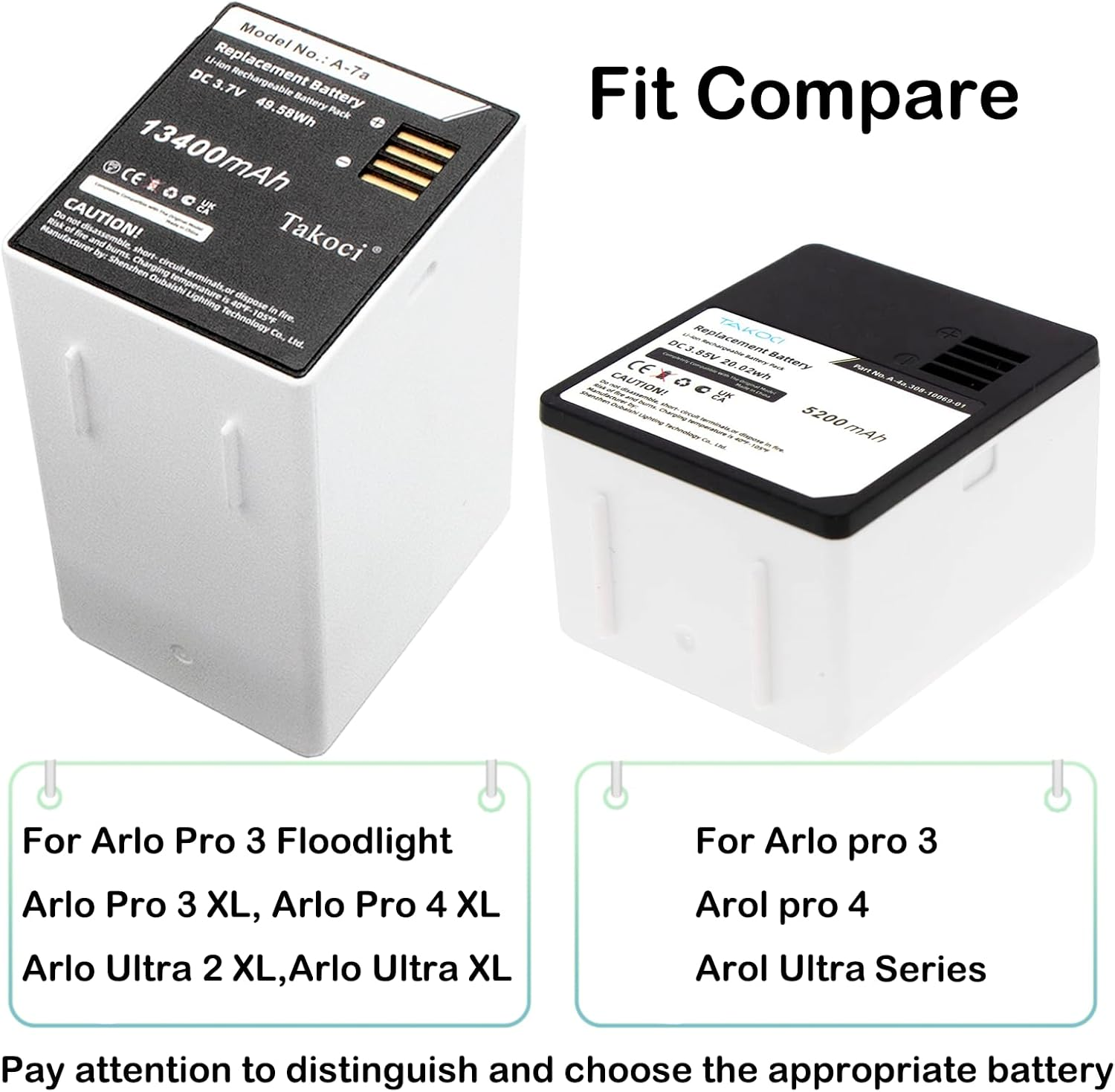 2-Pack Replacement Battery Compatible with Arlo Ultra Ultra 2 Arlo Pro 4 Pro 3 Arloultra+Vma5400-10000S VMC5040 PN A-4A 308-10069-01 3.85V/ 5200Mah
