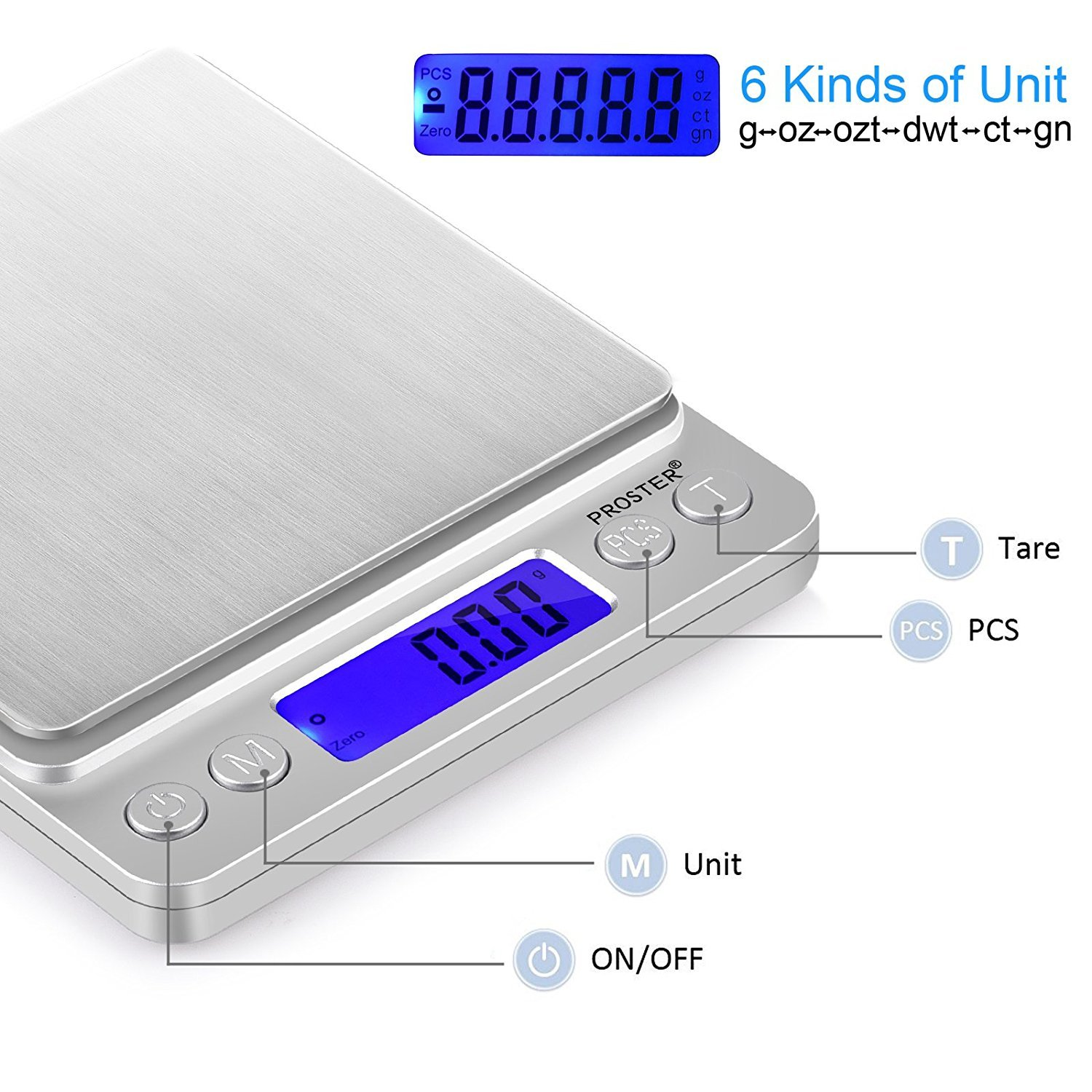Digital Pocket Scale, Proster 0.01-500G Mini Digital Scale with Backlit LCD Display, Weighing Scale for Kitchen Food, Fruit, Jewellery Weighing Etc (With 2 Trays) image number 6