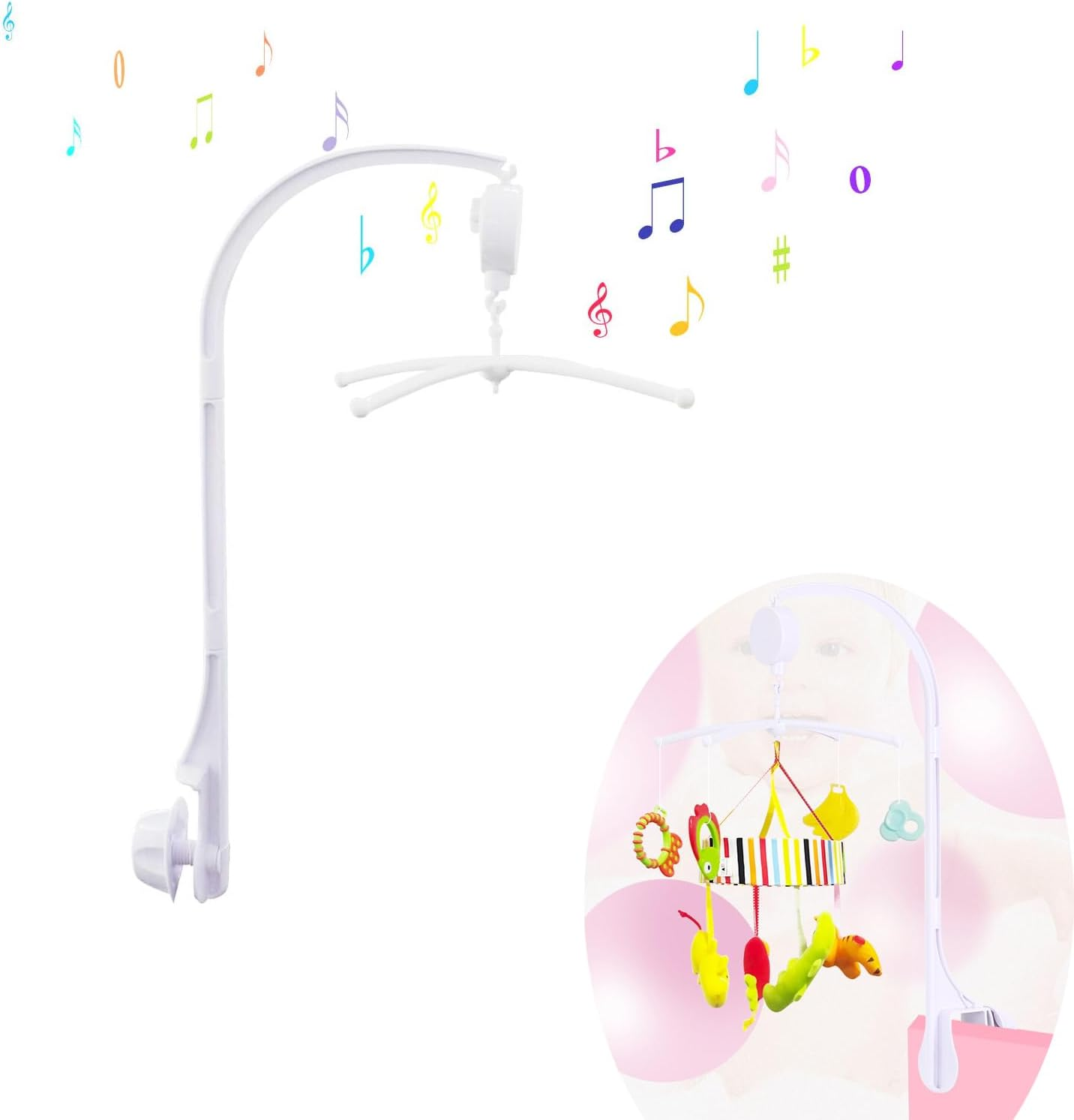 Alovexiong White Baby Crib Mobile Music Box Bed Bell Toy Holder Arm Bracket Nut Screw Music Box Holder Set Parts for Baby Bed Perambulator (Without Dolls) image number 5