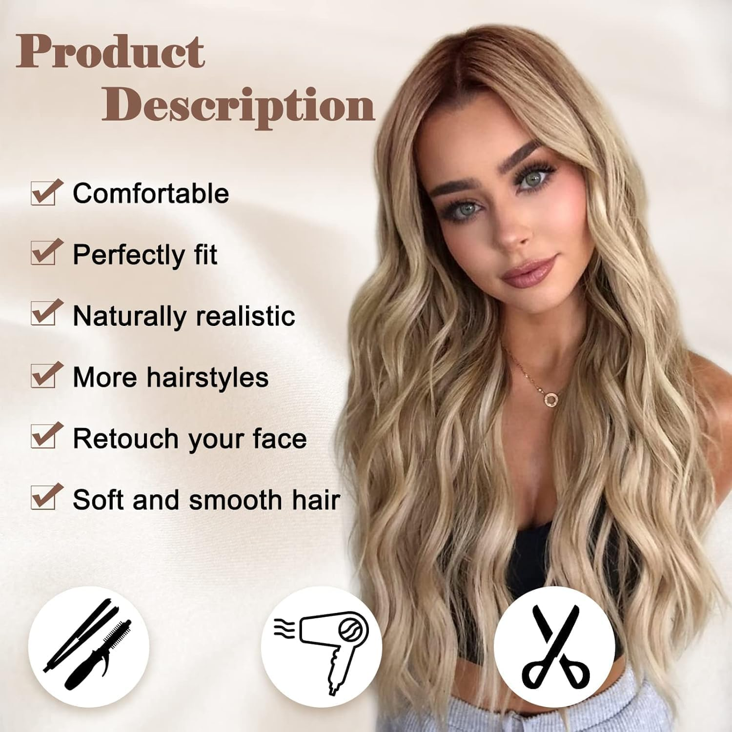 QAUARUMSUN Long Platinum Blonde Wavy Wig for Women 26 Inch Middle Part Curly Wavy Lace Front Wig Natural Looking Synthetic Wig for Daily Party Use (Ombre Blonde) image number 2