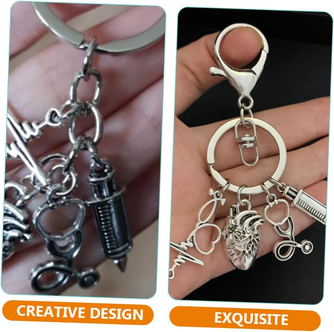 ABOOFAN 2Pcs Heart Shaped Metal Keychain Bag Charm Backpack Hanging Decor Doctor Key Ring Pendant Key Accessories for Nurses image number 3