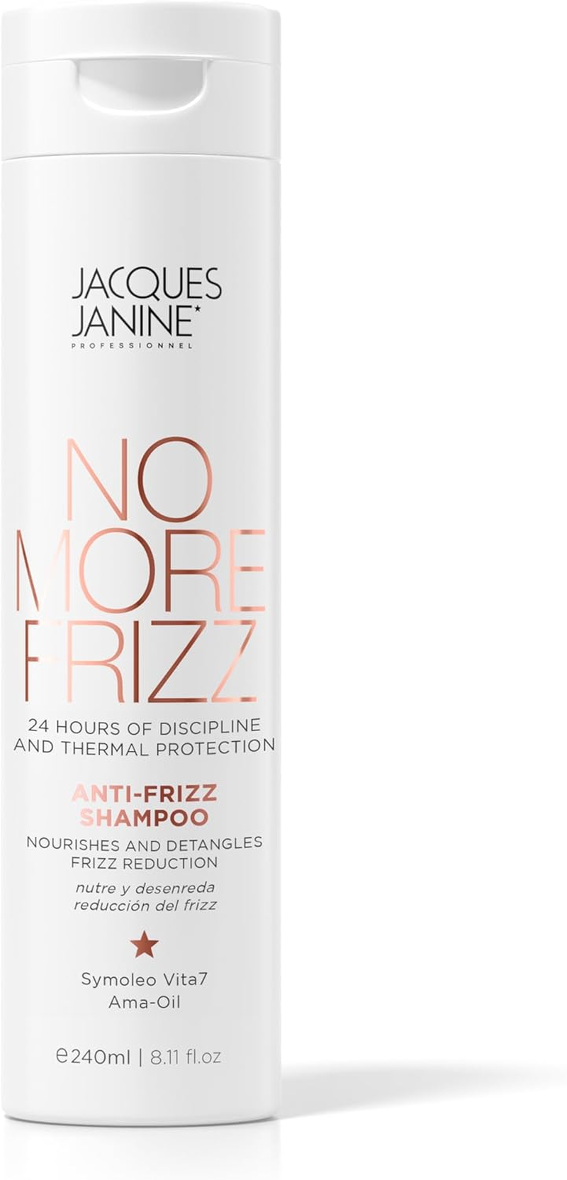Jacques Janine No More Frizz Shampoo 240Ml &ndash; Lightweight Frizz Control, Premium Oil Infused Formula, Seals Hair Cuticles, Protects against Humidity, Smooths and Adds Manageability for Sleek Hair