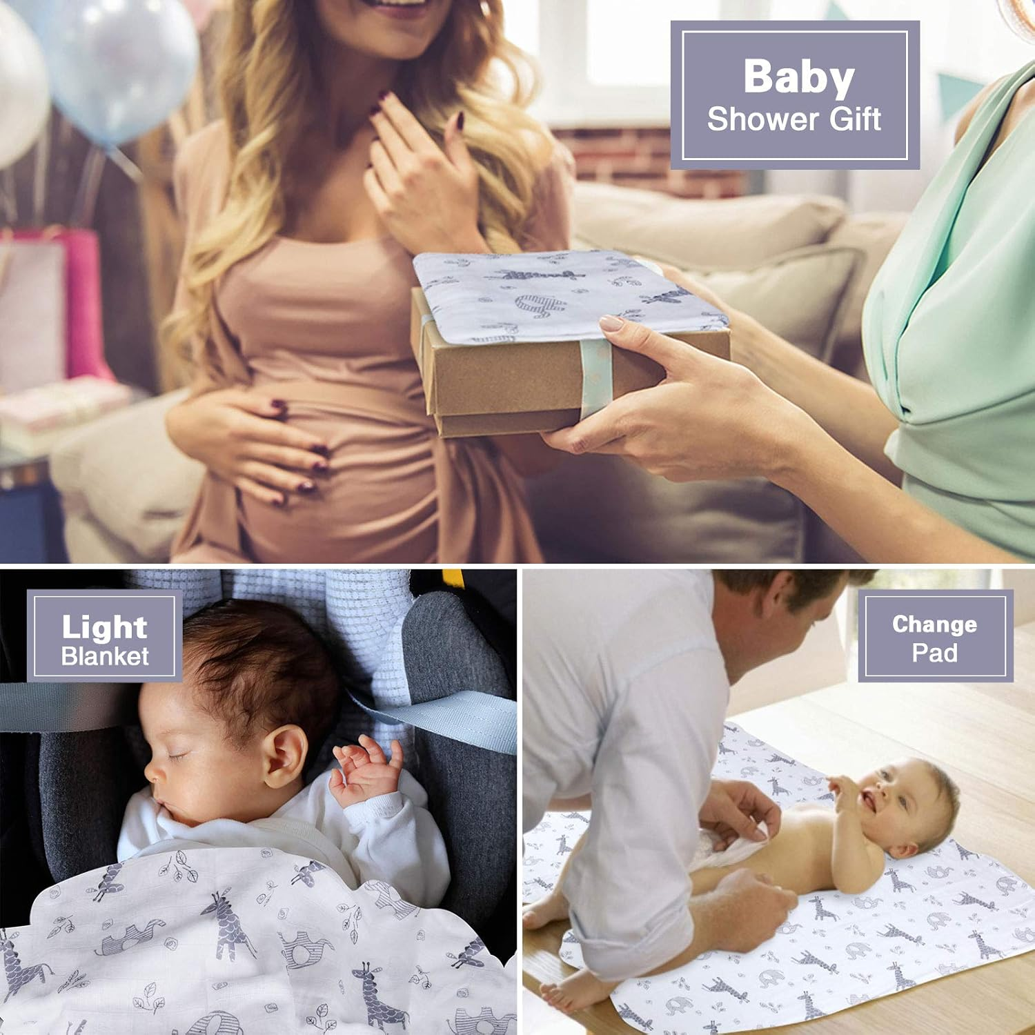 Baby Car Seat Covers for Boys Girls, Metplus Muslin Infant Carseat Canopy, Lightweight Breathable Newborn Carrier Canopies Stroller Cover, Universal Fit Large Size 47.2 X 35.4 Inch, Elephant Giraffe image number 4