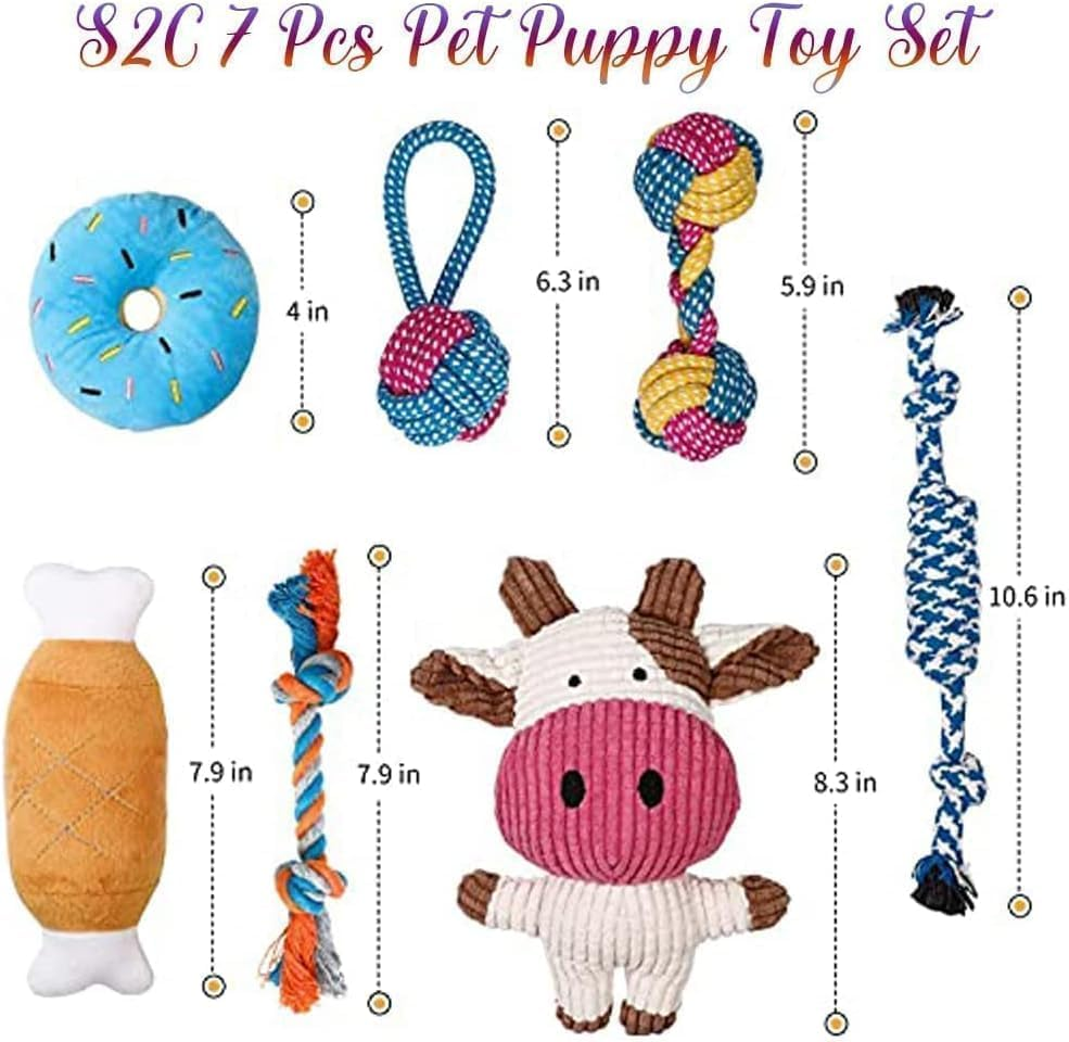 Puppy Toys Gift Set for Small Dogs, 7 Pack Small Dog Toys Cat Toys, Cute Squeaky Dog Toys, Durable Puppy Teething Toys,Puppy Chew Toys, Non-Toxic and Safe for Dogs and Cats (7 PCS Dog Style) image number 5