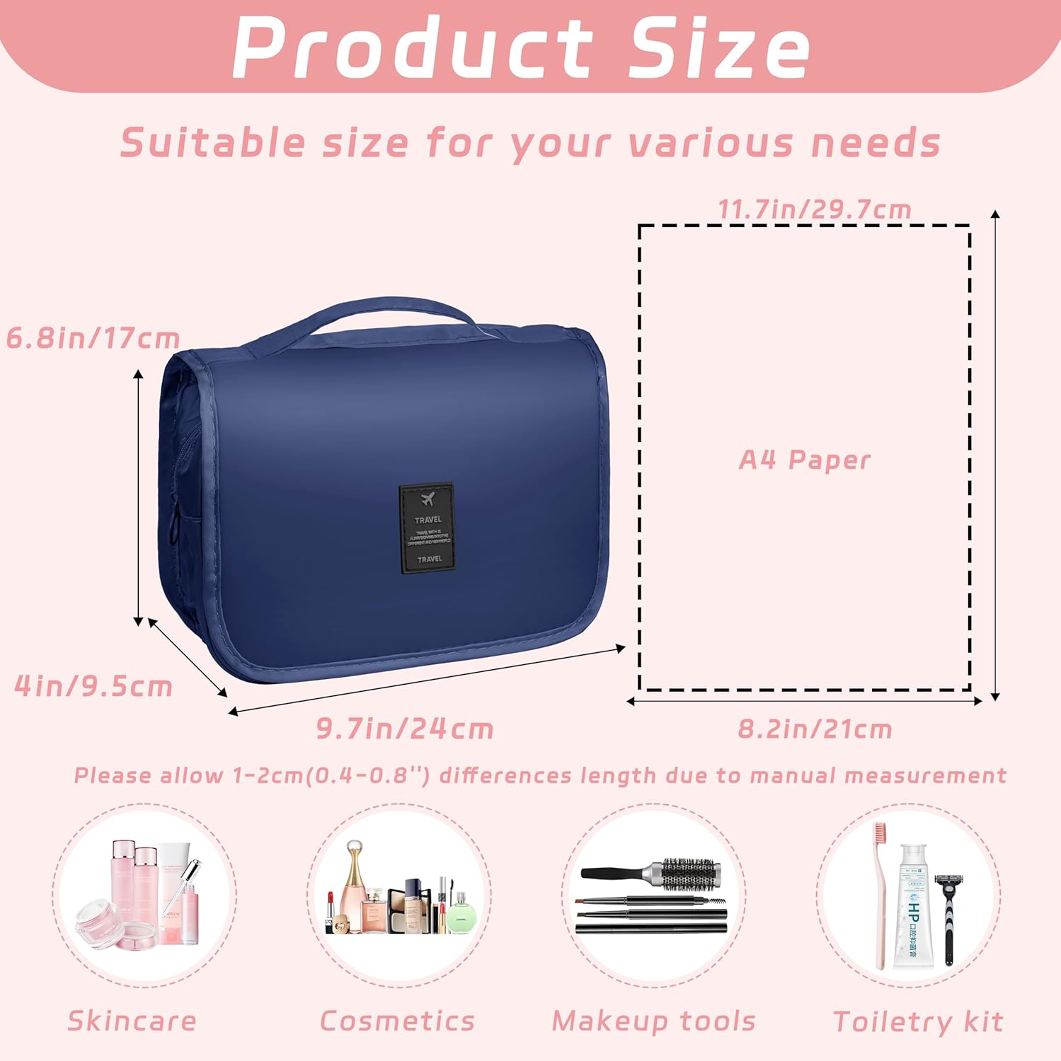 YEMEDA Toiletry Bag Travel Bag with Hanging Hook, Waterproof Capacity Hanging Multifunctional Makeup Bag for Toiletries, Portable Cosmetic Bag Travel Organizer for Women and Men, A6-Royal Blue, Travel image number 5