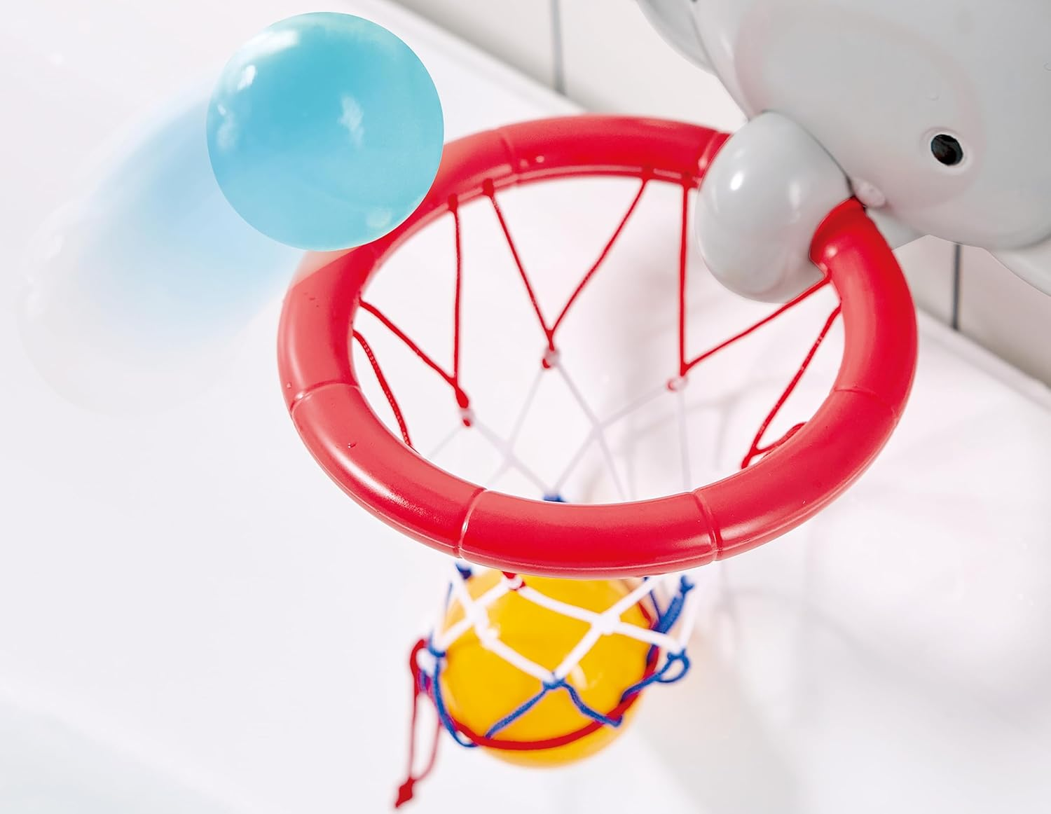 Hape Bath Time Basketball Elephant Pal | Bathtub Basketball Game for Kids | Suction Cup Hoop & 4 Floating Balls | Water Play Toy for Toddlers 18M+ | Bath Toys for Boys & Girls image number 1