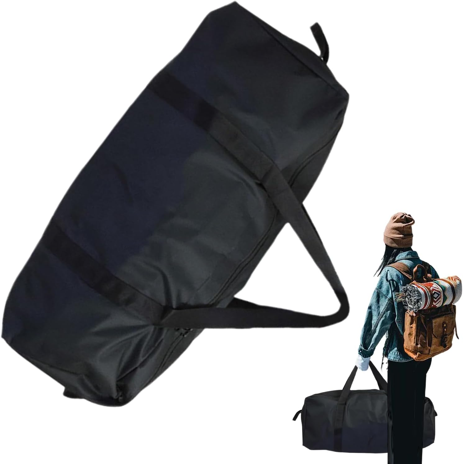 Canvas Duffle Bag Heavy Duty, Heavy Duty Duffle Bag, Outdoor Storage Duffel, Oxford Cloth Storage Bag for Travel and Outdoor Activities S: 55L, M: 100L, L: 150L (Black) image number 4