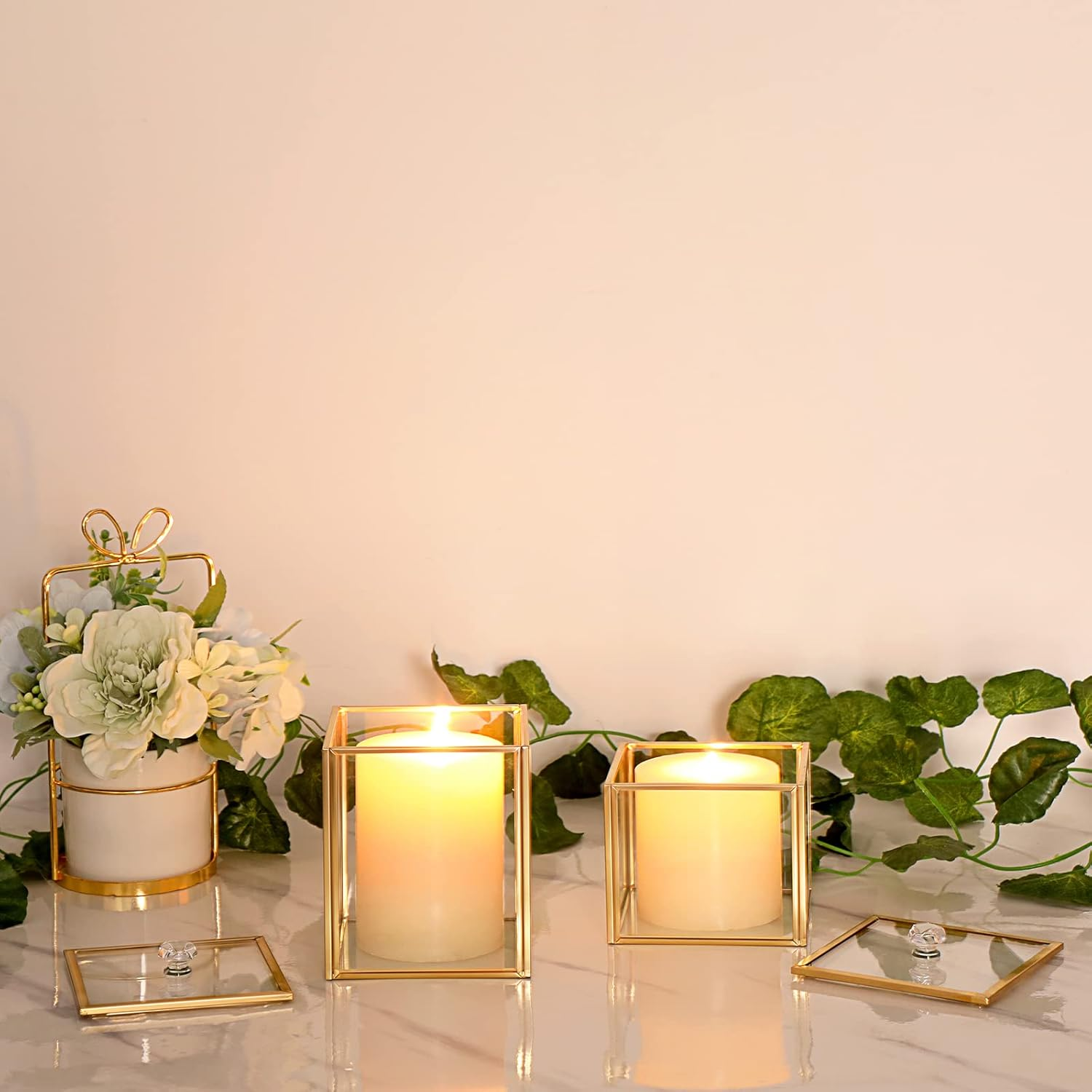 Hipiwe 2 Pack Glass Qtip Holder Dispenser with Lid Gold Bathroom Containers for Cotton Balls Makeup Sponges Bath Salts Candles Vanity Canisters Countertop Storage Organizer Jar image number 2