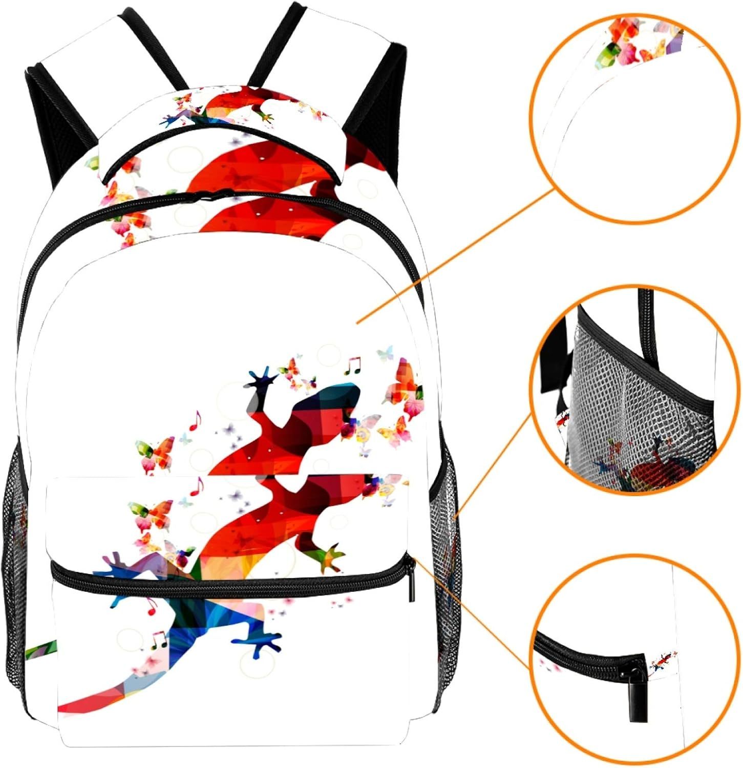Students Backpack Colorful Gecko Print Casual Backpack for Girls and Boys Bookbag School Bag Travel Daypack image number 4