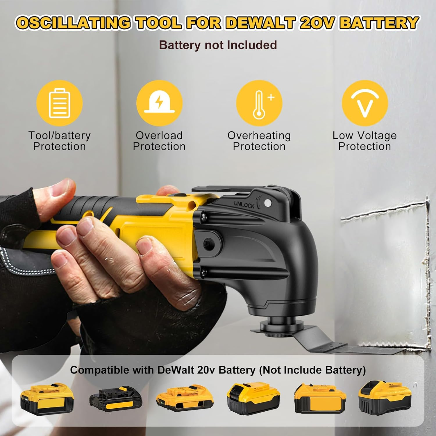 Battery Oscillating Multi Tool for Dewalt 18V 20V Battery (Without Battery) Brushless Oscillating Tool Set with 6 Variable Speeds Tool Removal Tool Scrape Tool with 23 Accessories image number 2