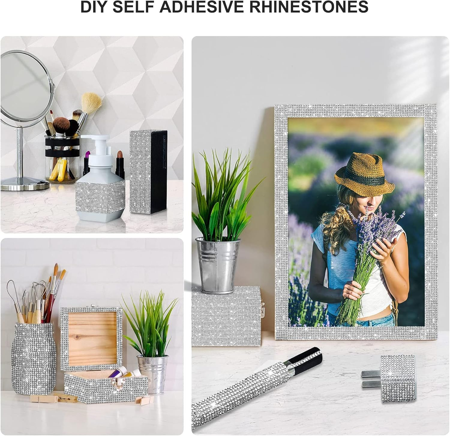 5 Rolls Self Adhesive Crystal Rhinestone Ribbon, Diamond Bling Tape with 2 Mm Rhinestones Sticker for Arts Crafts Wedding Birthday Party DIY Event Car Phone Decoration (White) image number 6