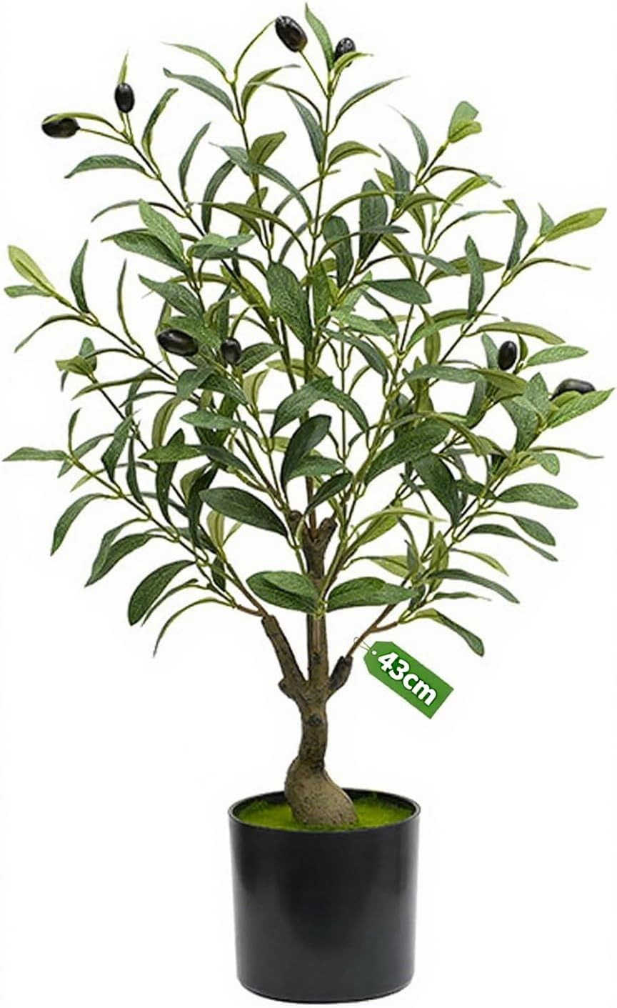 BESTONE Artificial Olive Tree Lifelike Artificial Plant with Natural Wood Trunk & Faux Fruits, Elegant White Pot, Modern Floor Decor for Indoor/Outdoor Home Office Living Room (152Cm/5Ft)