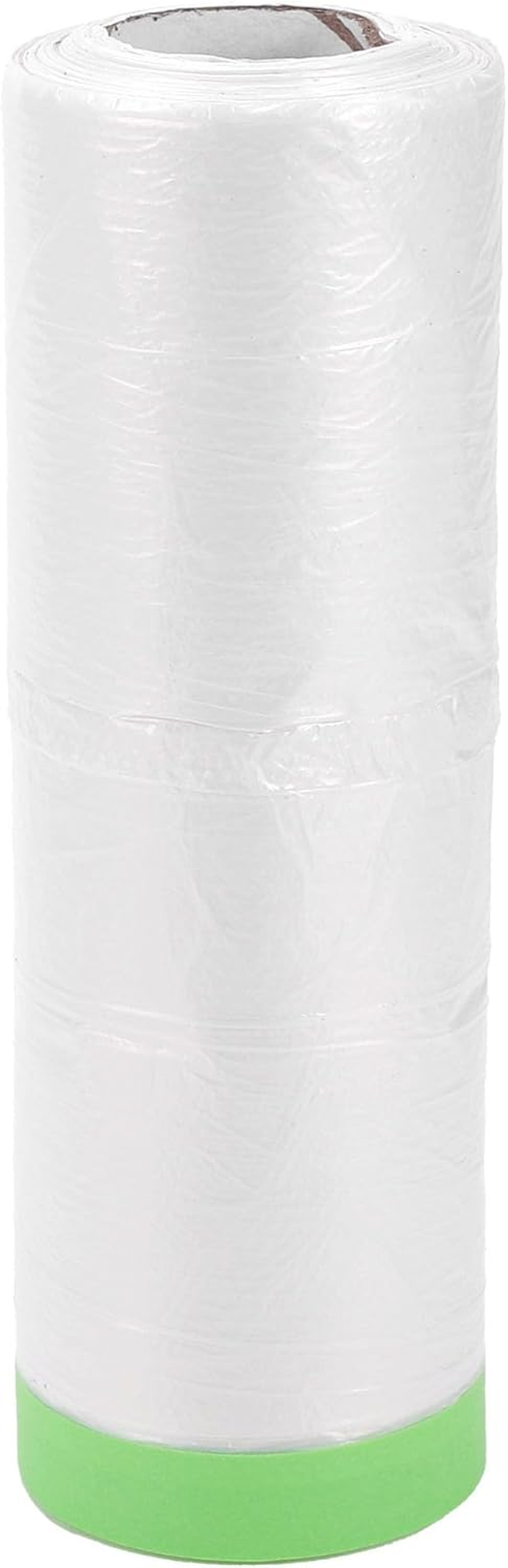 X AUTOHAUX Pre-Taped Masking Film Plastic Cover PE Film Natural Fiber Material 1 Pc 2500X110Cm / 82.02Ftx43.31" White Green image number 2