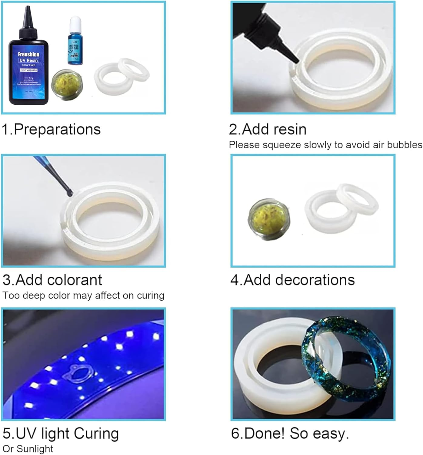 Frenshion UV Lamp+200G Upgrade Formula Low Viscosity Hard UV Resin+ Mat+Tool, UV Resin Starter Kit for Jewelry Earrings Necklace Bracelet Making, Casting, Coating and DIY Craft image number 4
