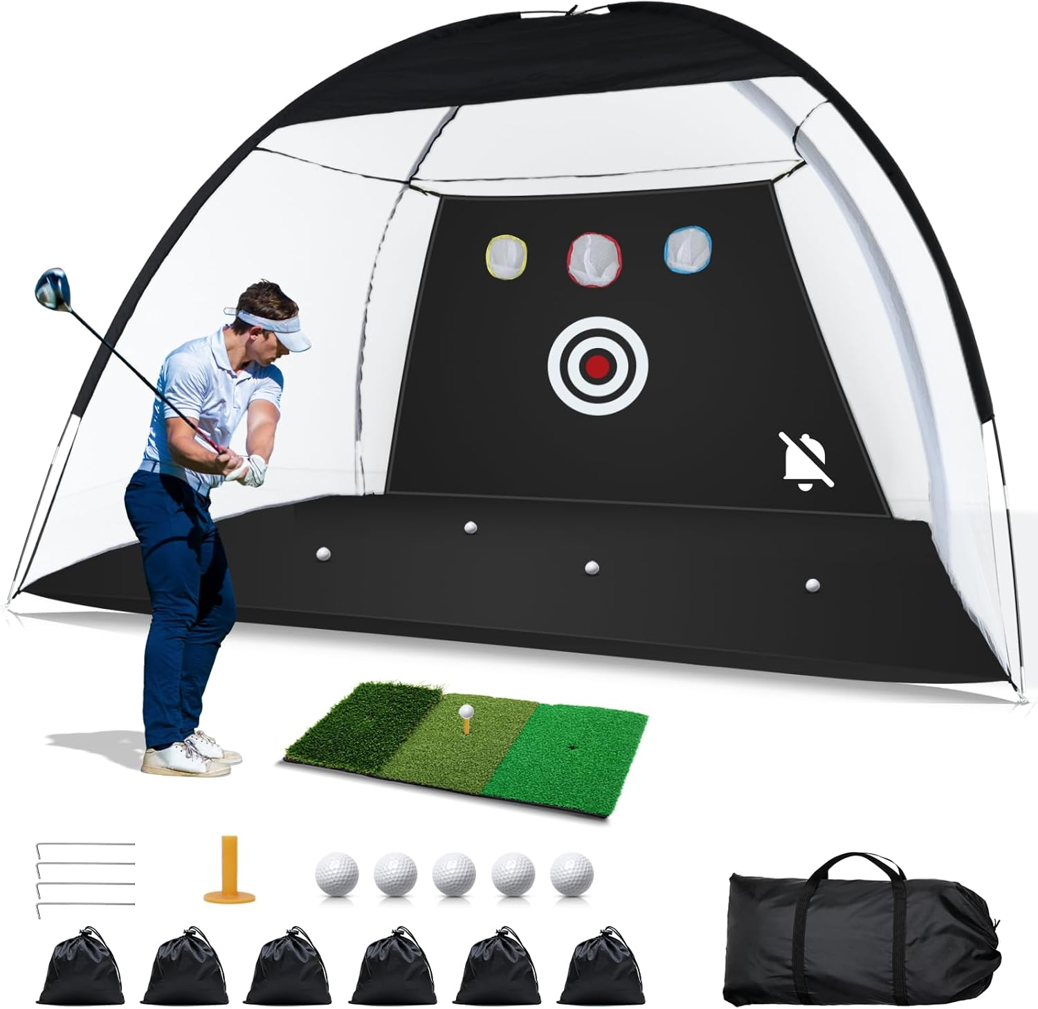 Golf Net with Noise Reduction Design,10X7Ft Golf Nets for Backyard Driving Real Golf Balls,Golf Practice Net Indoor Outdoor with Tri-Turf Golf Mat for Golf Training Aid Chipping Swing Trainer image number 1