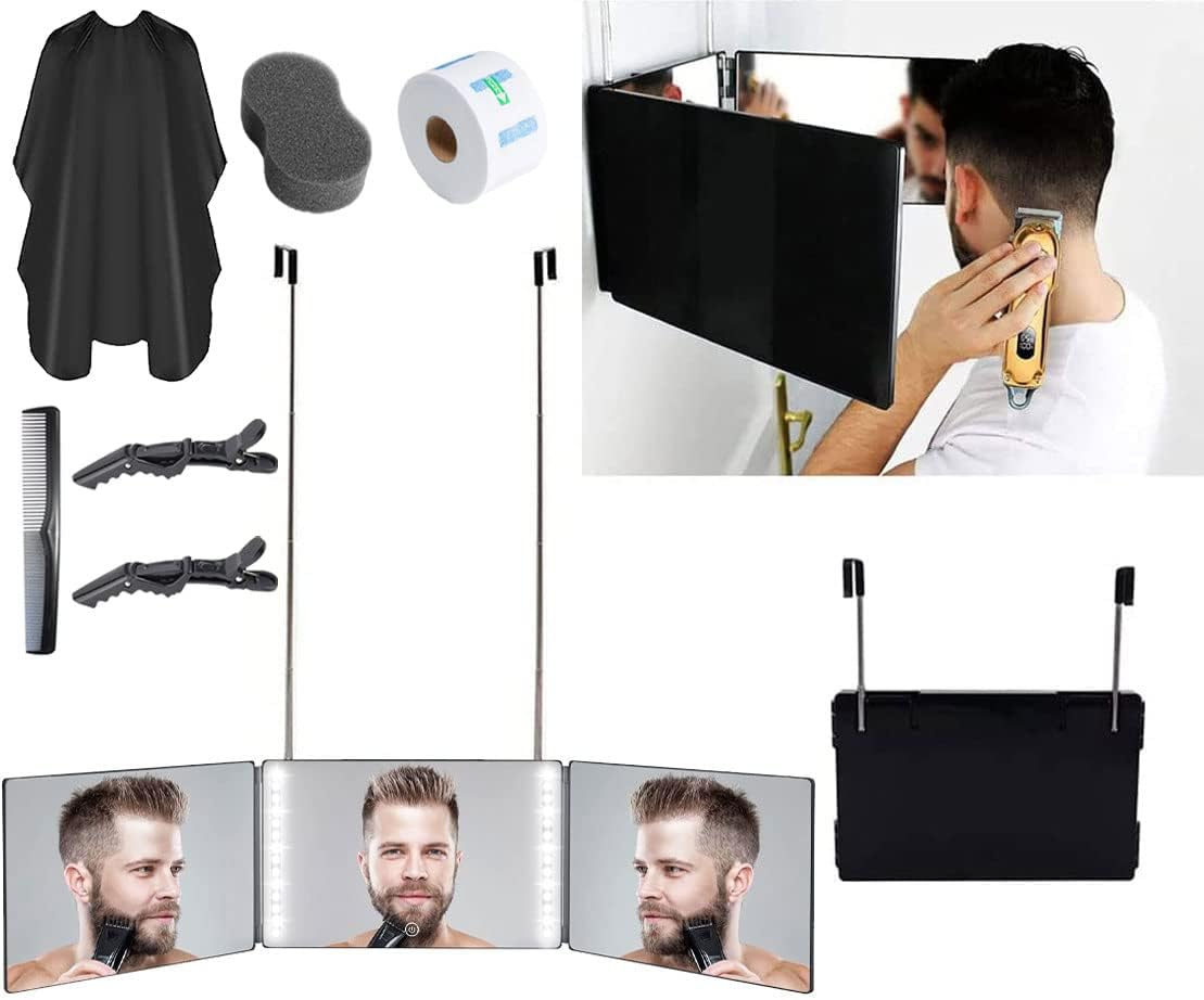 3 Way Mirror | Trifold Mirror for Self Hair Cutting and Styling | DIY Haircut Tool to Cut, Trim, or Shave Your Head and Neckline at Home | Adjustable, Portable, Hands-Free | Haircut Artifact (With LED) image number 5