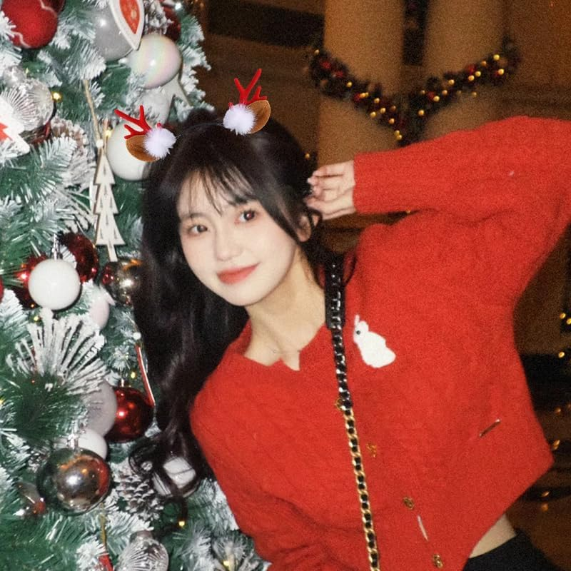 Christmas Deer Reindeer Antlers Headband Holiday Christmas Antler Headband Holiday Christmas Hair Accessories for Girls Women Xmas Deer Ears Headband Hair Hoop for Girls Deer for Women image number 3