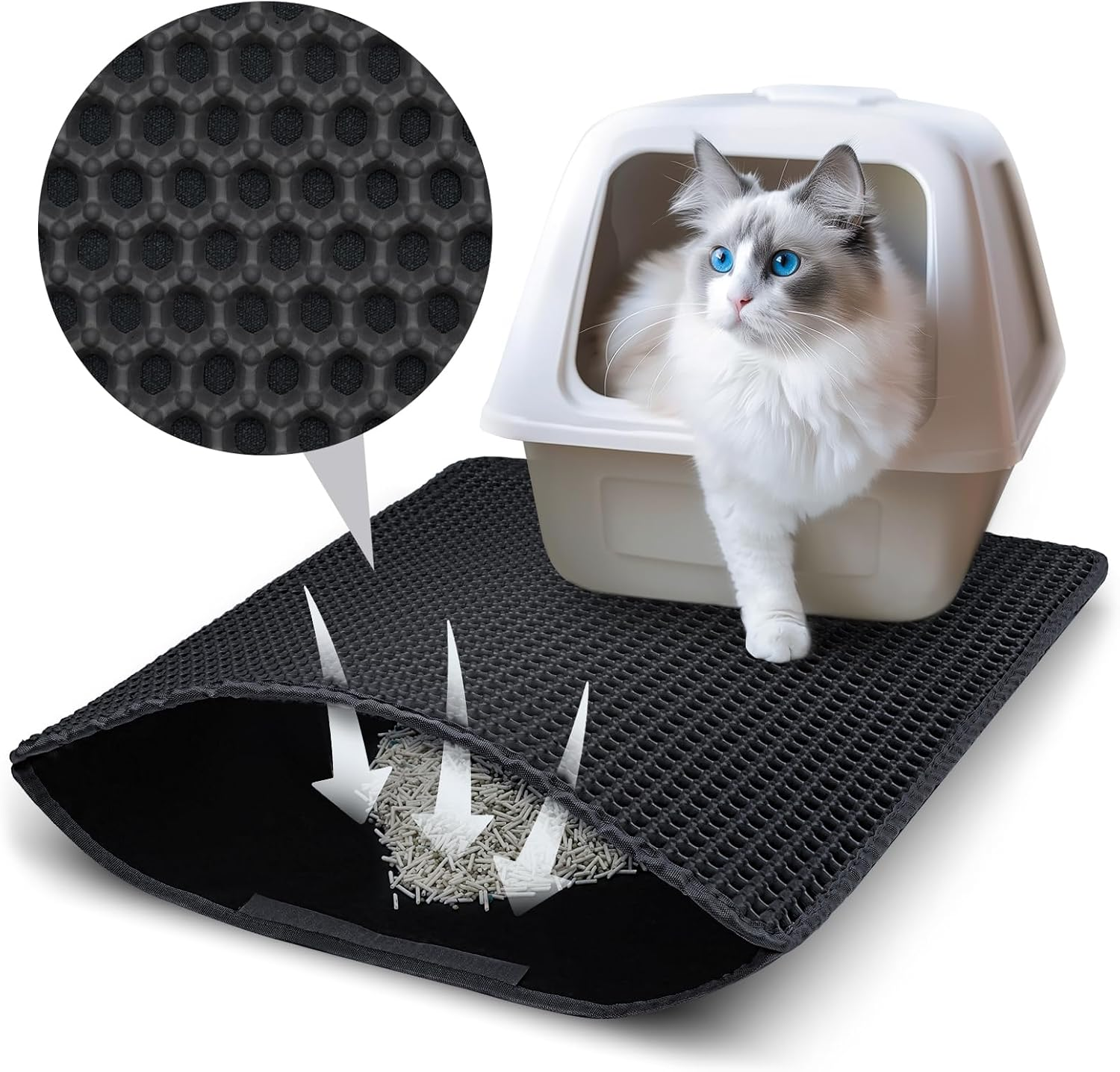 Cat Litter Tray Mat, 75 X 55 Cm Cat Litter Mat, Double Layer, Non-Slip, Waterproof Design, Cat Litter Mat, Honeycomb Mat, Cat Litter Mat, Litter Control image number 1
