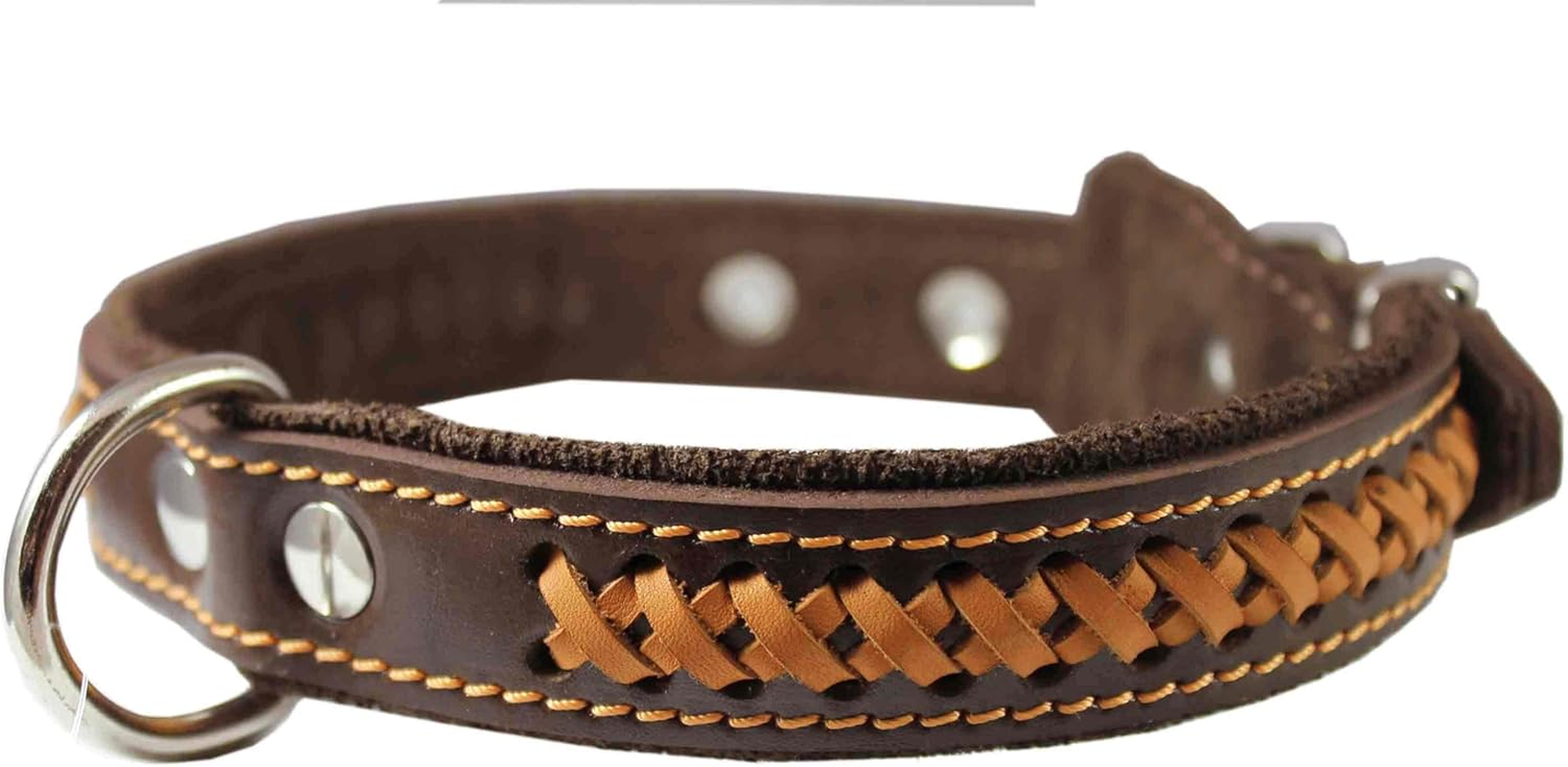 Genuine Leather Braided Dog Collar, Brown 1.25" Wide. Fits 16"-20.5" Neck. image number 2