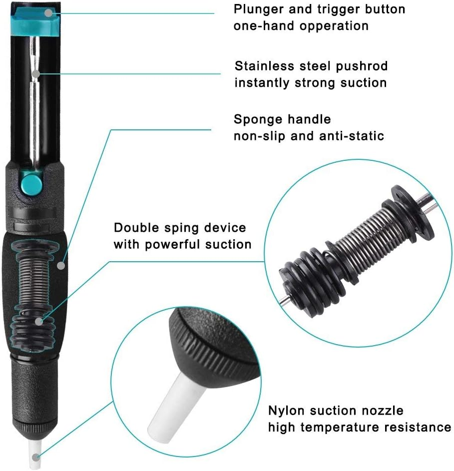 CEST LAVIE 5-In-1 Soldering Vacuum Pump & Desoldering Tool Kit, Solder Sucker & 2Pcs Solder Wick, Desoldering Assist Tool for Electronics Repair, Laboratory & Home Use image number 2