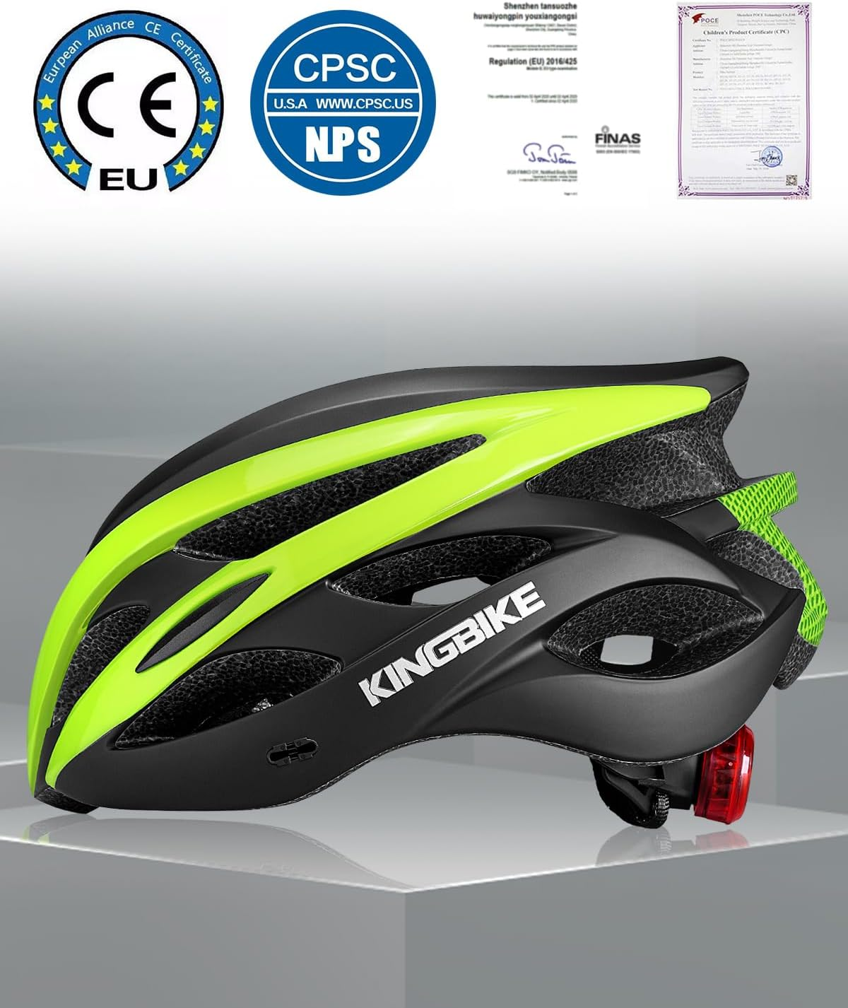 KINGBIKE Bike Helmet with USB Rechargeable Rear Light, Replaceable Liners,Ultra-Lightweight Comfortable for Adult Men Women Youth (54-61CM) image number 2