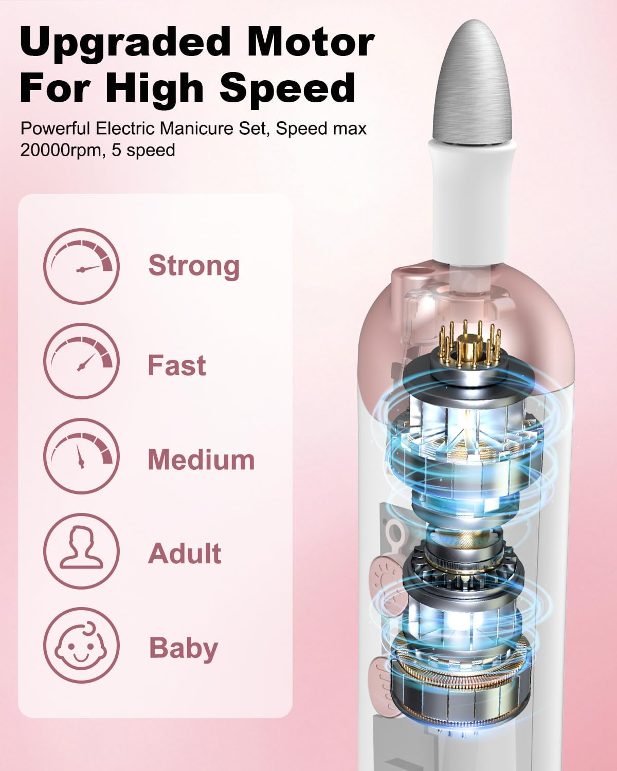 Manicure Pedicure Set - Pedicure Set Foot Care Electric Nail Cutter with 9 Pieces Brush for Gel Nails Electric Nail Drill, for Gel Nails Set, Nail Design Nail Set Nail DIY Nail Art Tool image number 6