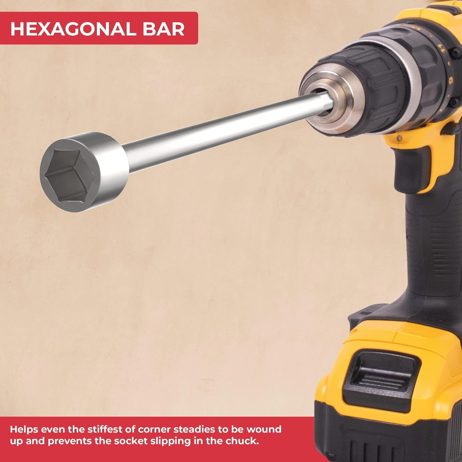 Corner Steady Caravan Leg Winder Drill Attachment - Stand Jack Extension Socket 19Mm Electric Drill Attachment - Caravan Drill Leg Winder Adapter for Caravan Corner Steadies (30Cm) image number 3