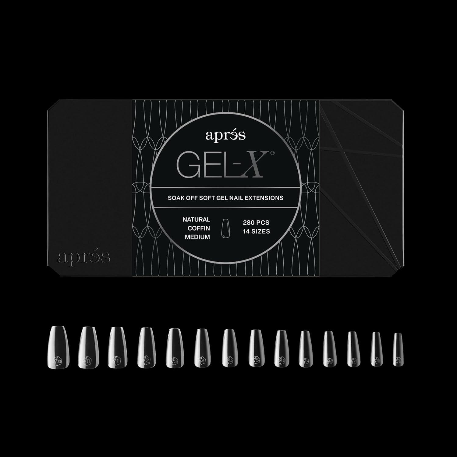 APR&Eacute;S Apres Gel-X Coffin Nail Tips Box, 280 Soft, 14 Sizes 00-9, Media Included (Natural Medium, Count) image number 3