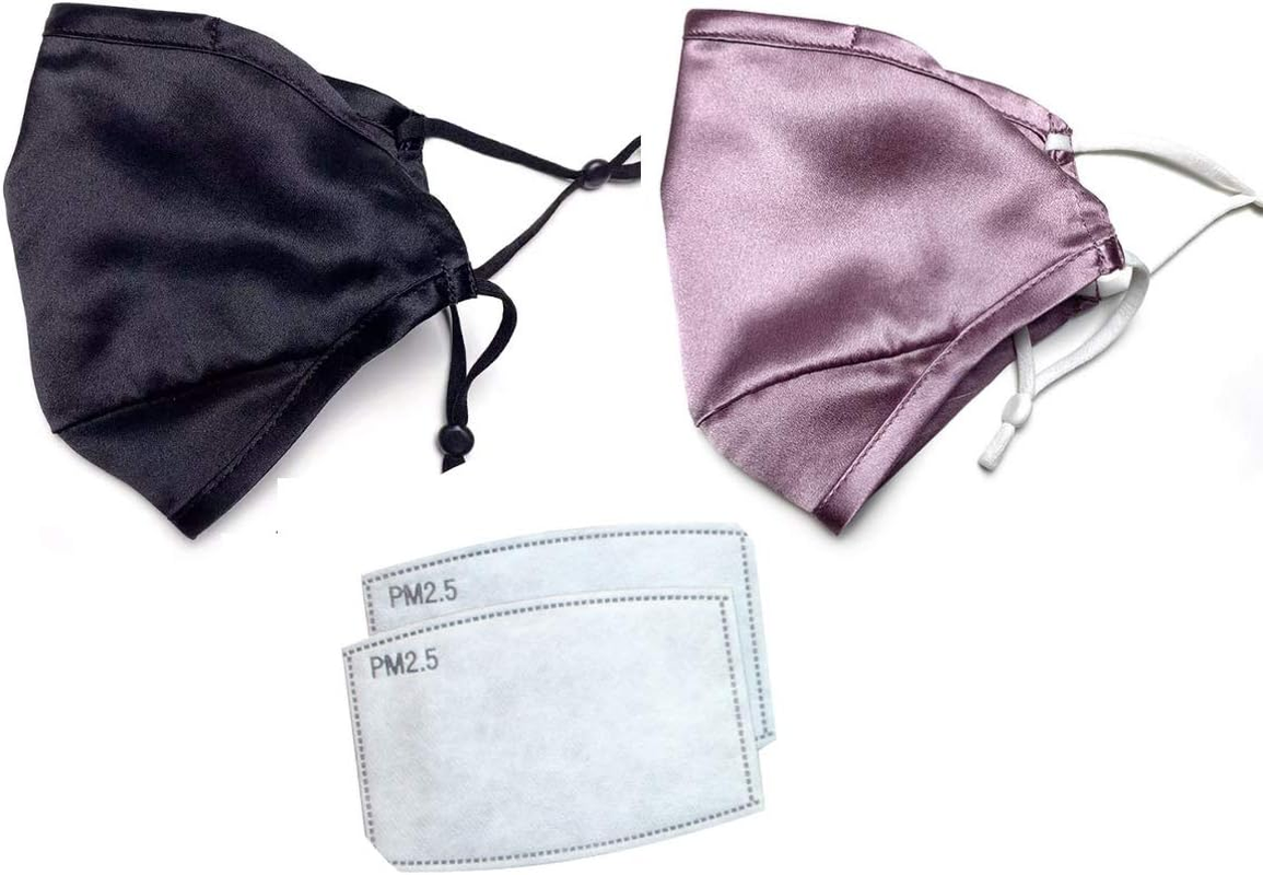 Jeelow 2 Packs 100% Silk Face Mask Cloth Covering Reusable Washable with Nose Wire Filter Pocket Includes Filters - 4 Packs image number 6