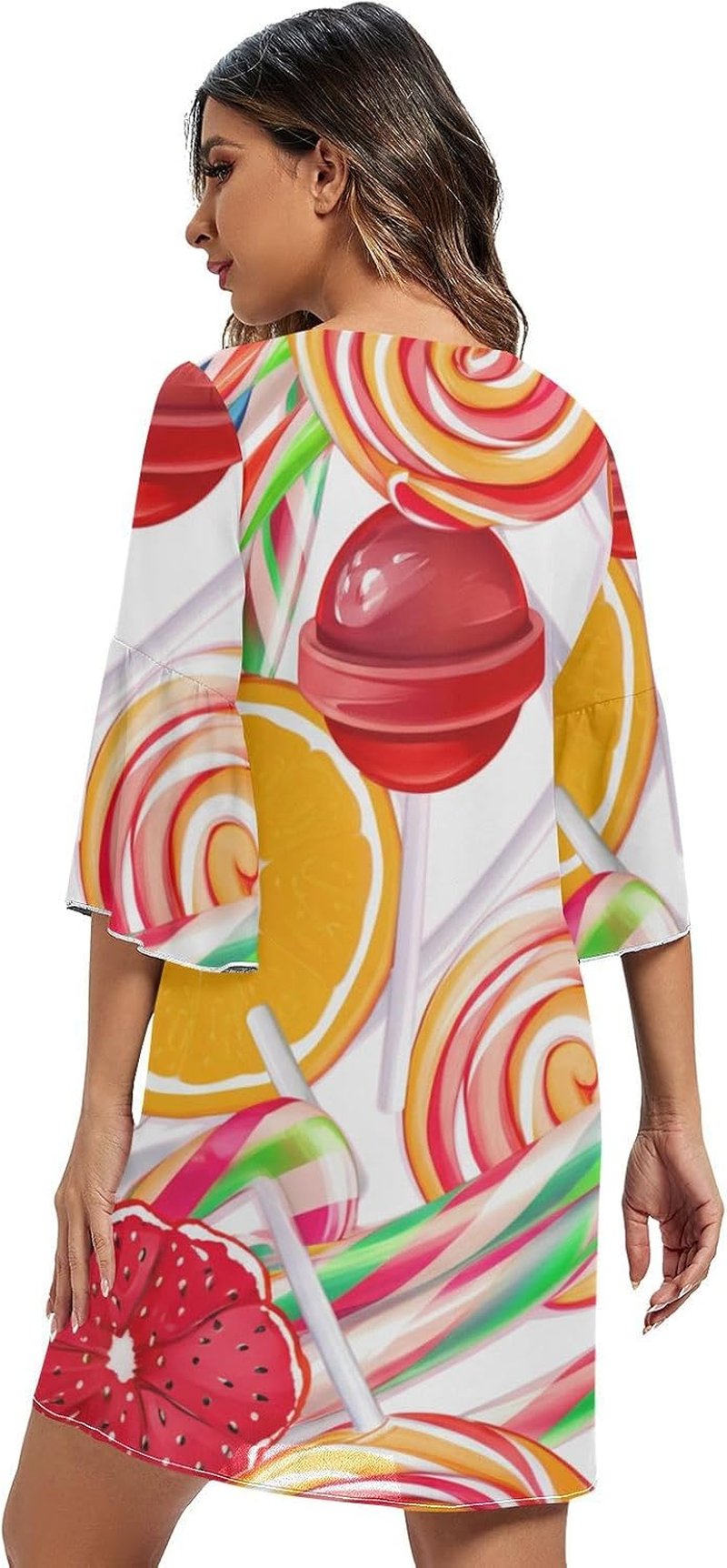 Vibrant Candies Colorful V Neck Dress Printed Line Maternity Dress S-XXL image number 2
