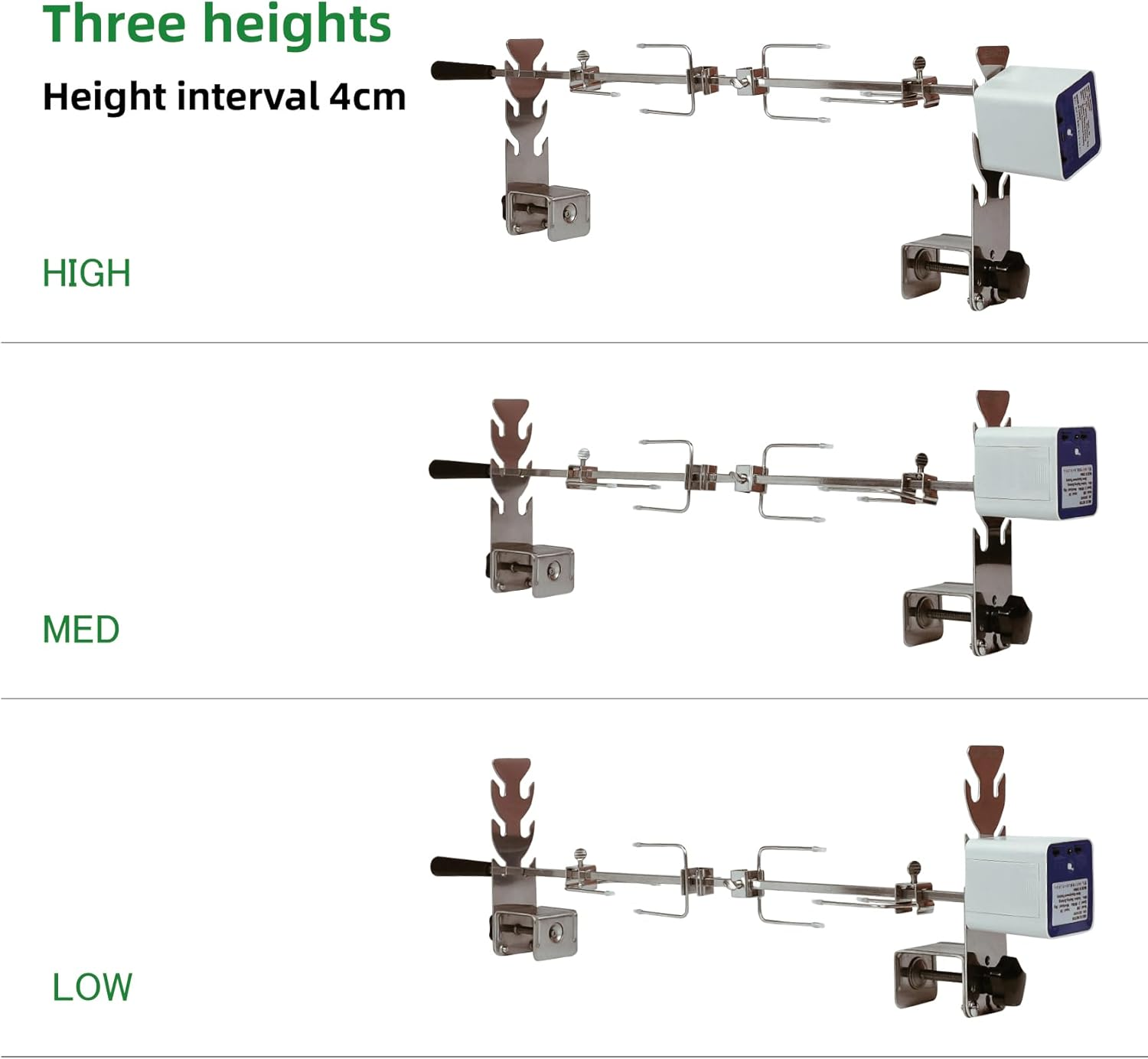 Universal Replacement Rotisserie Kit USB AAA Batteries DC 5V Quick Install Portable Spit Grill Outdoor Camping BBQ Heights Adjustable Length Cooking Tool Roaster Accessories Chicken(90-D) image number 3