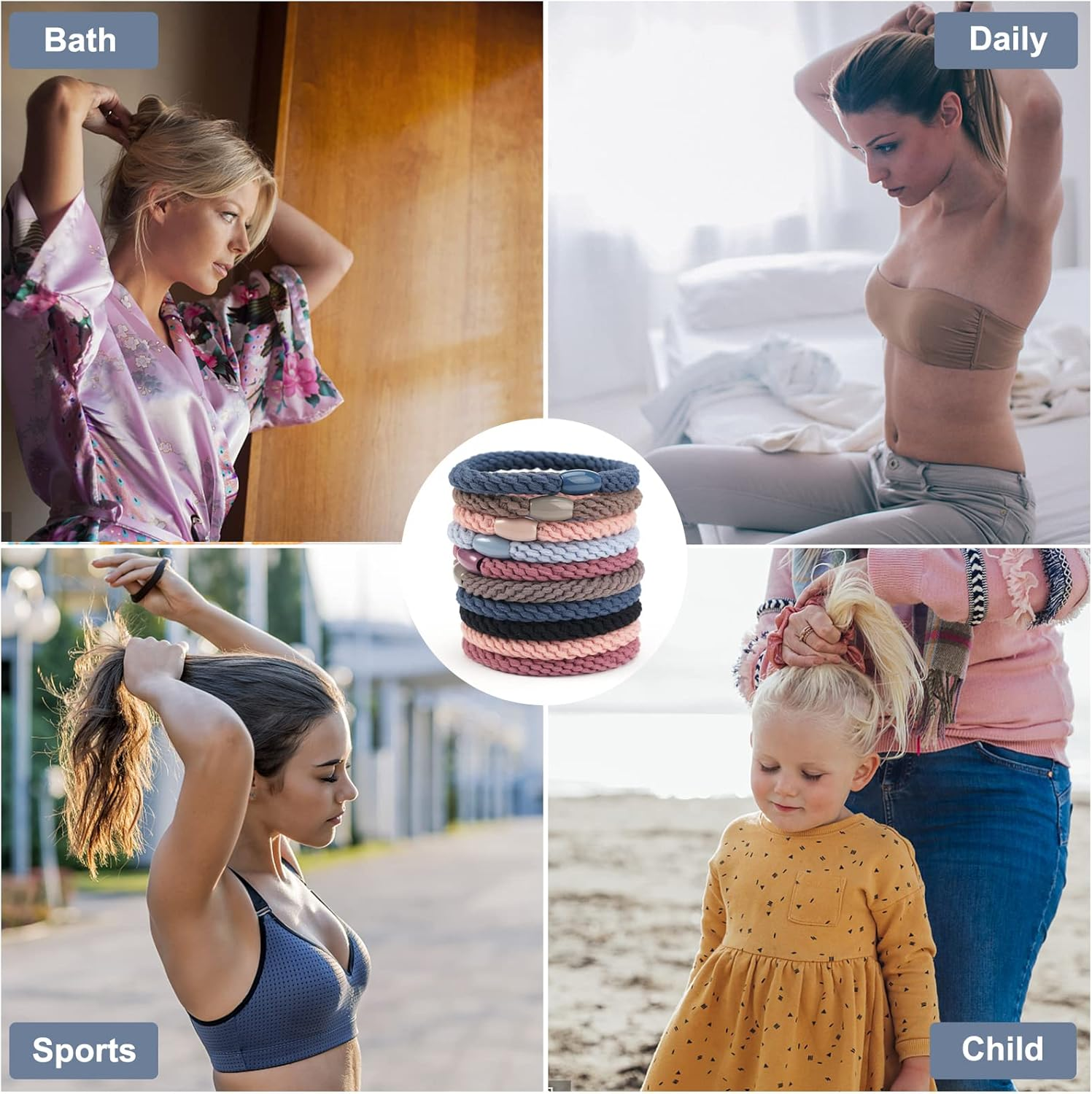 Pack of 18 Braided Hair Bobbles Cotton Multicoloured Braided Hair Bands Fashion Braided Elastic for Women/Girls/Children, Thick and Curly Hair (Mixed Colours) image number 3