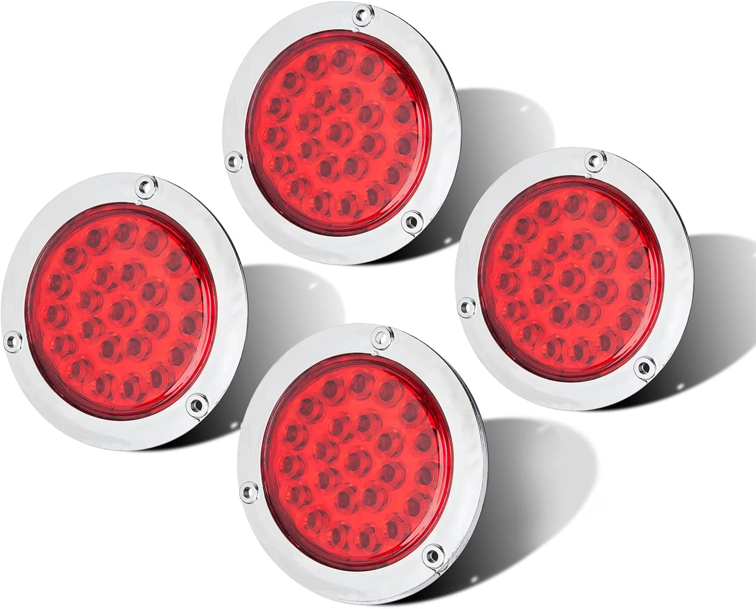LIMICAR 4" round LED Trailer Tail Light Red 4PCS 24 LED Brake Stop Turn Signal Brake Marker Clearance Running Lights W/Chrome Bezels for Truck Trailer RV Jeep UTE UTV 12V image number 2