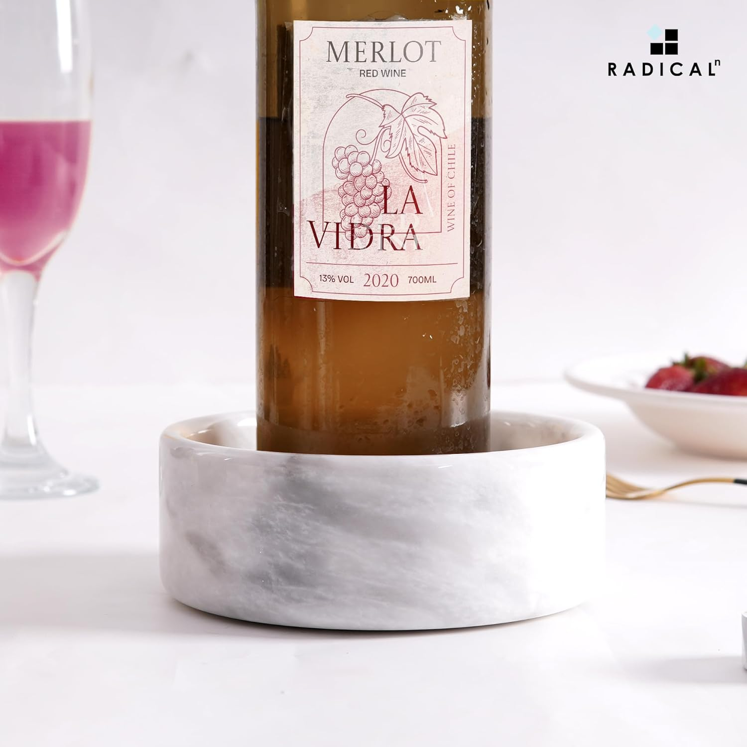 Radicaln Marble Wine Coaster White 5.5" Inch Handmade Drink Coasters Wine Stand - Used as Beer Coasters, Glass Coasters, Coaster Holder - Kitchen Counter D&eacute;cor Wine Accessories