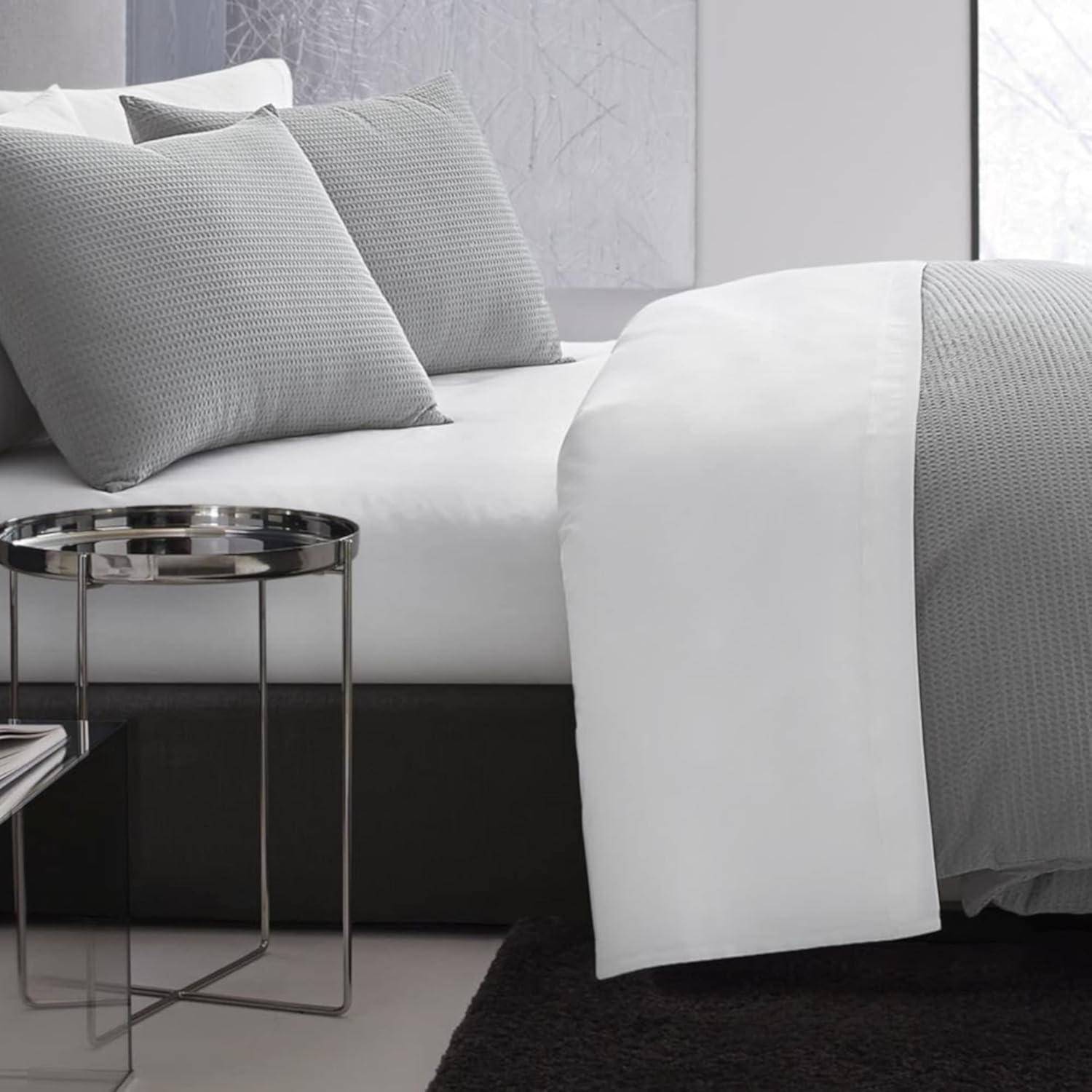 Vera Wang - King Duvet Cover Set, Luxury Cotton Bedding with Button Closure, Includes Matching Shams (Waffle Pique Pewter Grey, King)