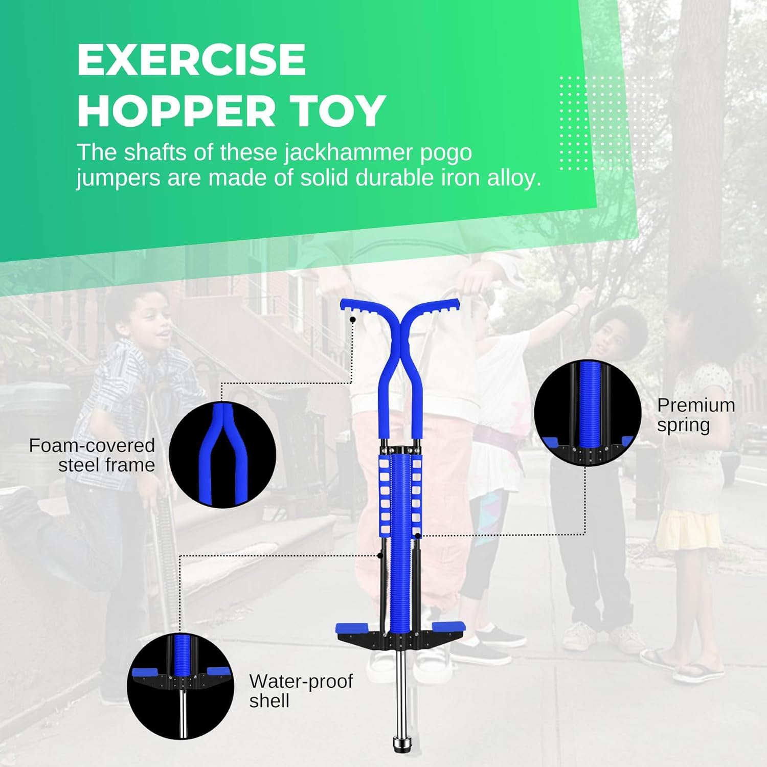 Blue Pogo Stick Kids - Childrens Jumping Jackhammer Exercise Hopper Toy image number 4